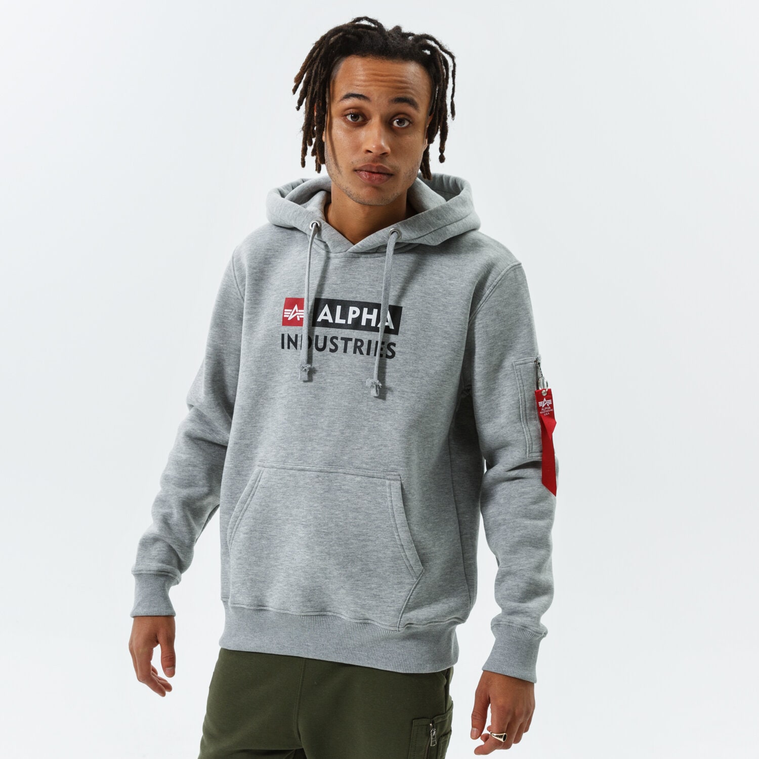 pánská mikina ALPHA INDUSTRIES MIKINA S KAPUCÍ ALPHA BLOCK LOGO HOODY 118338-17 ŠEDÁ
