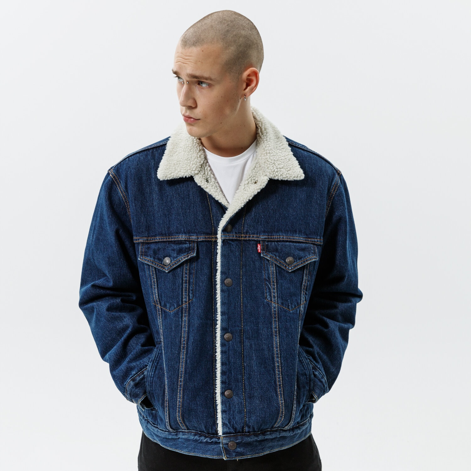 Přechodná bunda pánská (podzimní, jarní) LEVI'S BUNDA VTG FIT SHERPA TRUCKER 791290013 MODRÁ