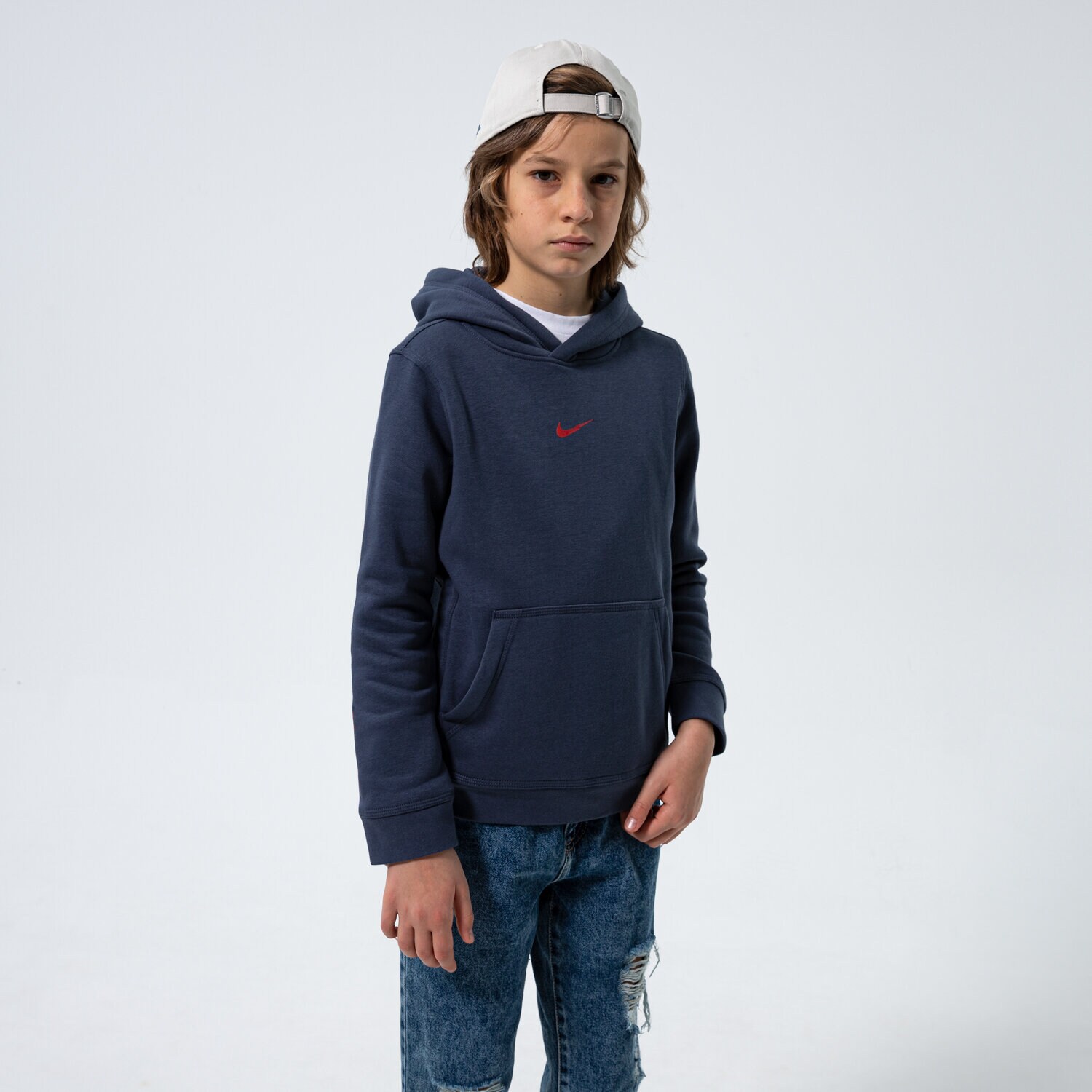 dětská mikina NIKE MIKINA S KAPUCÍ B NSW ZIGZAG FLC BOY DO2669-437 TMAVOMODRÁ