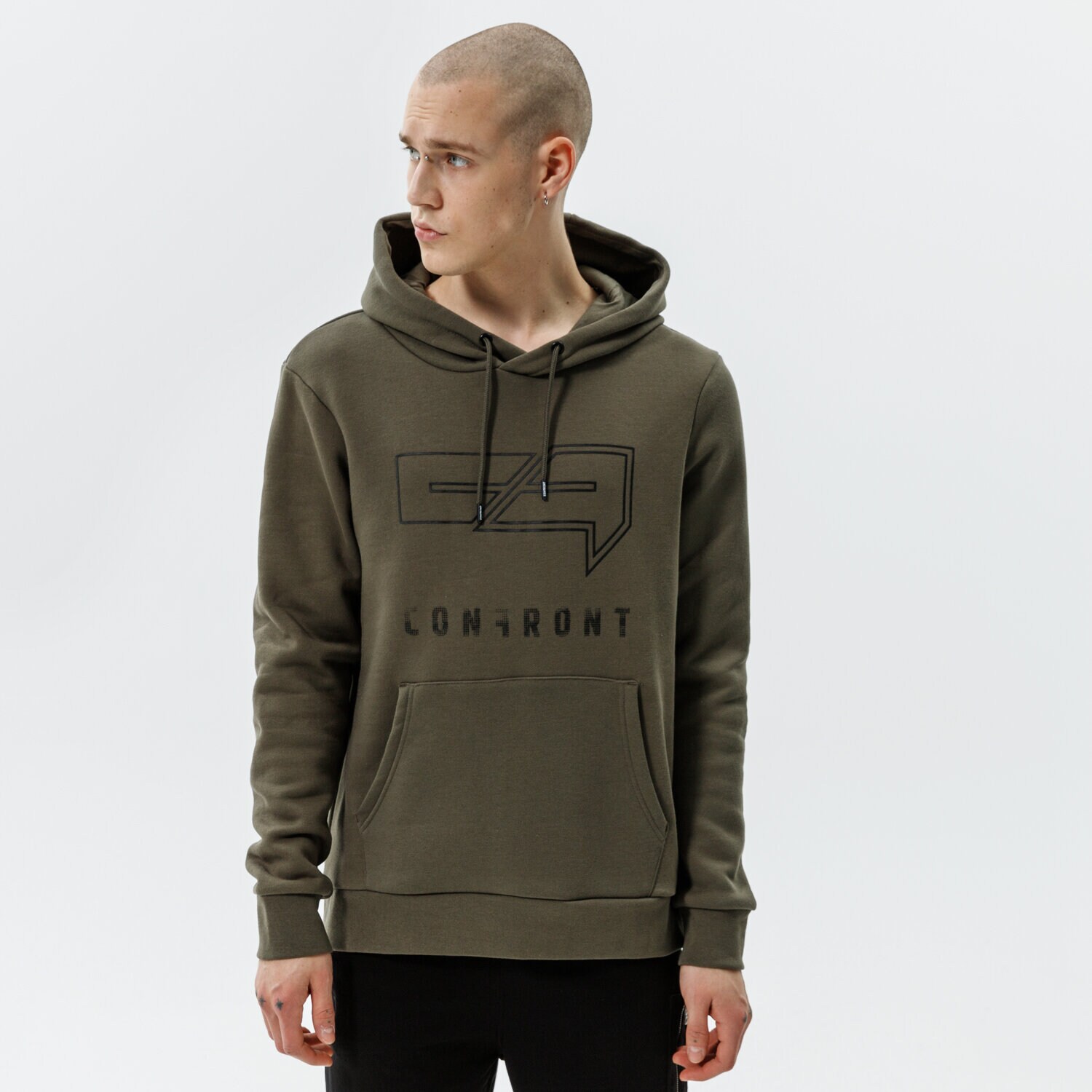 pánská mikina CONFRONT MIKINA S KAPUCÍ LOGO HOODY KHAKI  CF321BLM31001 KHAKI