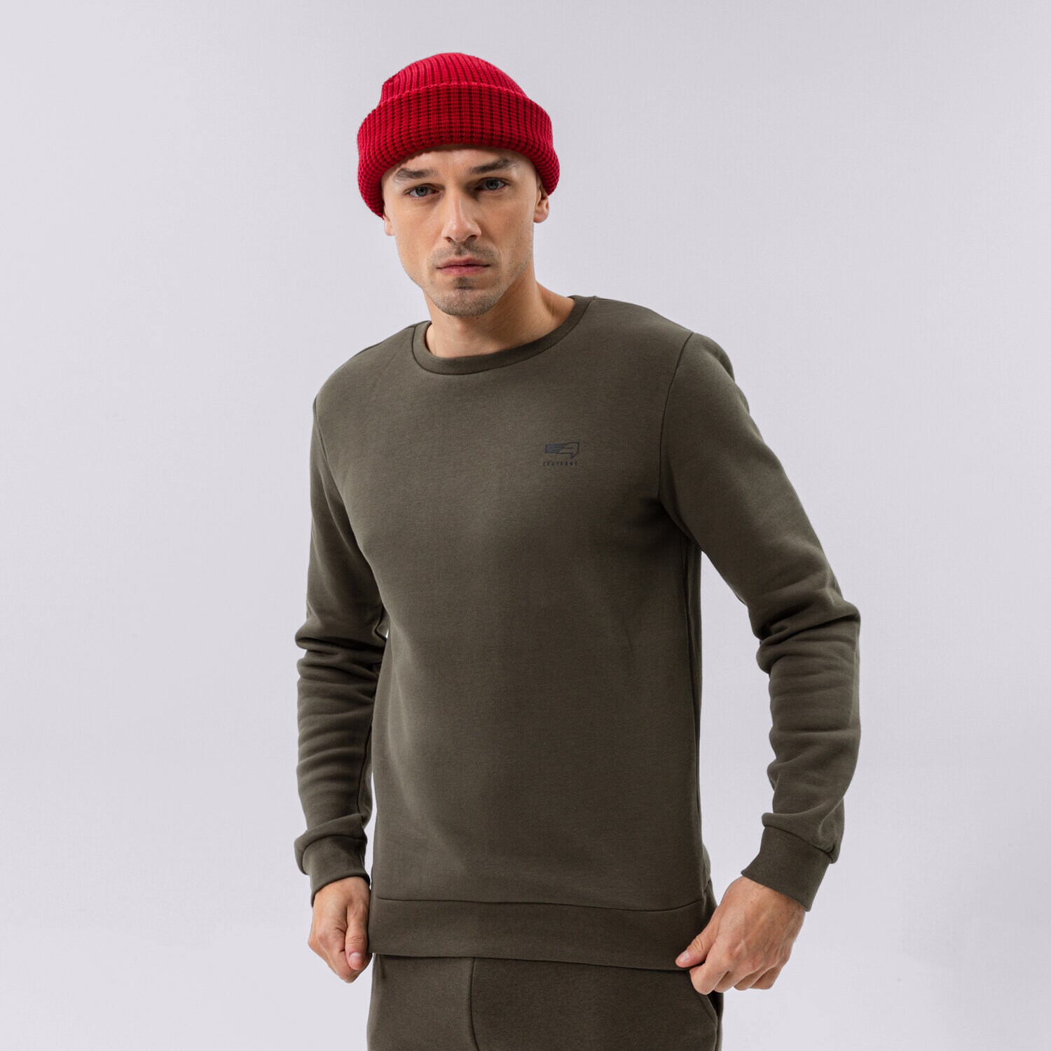 pánská mikina CONFRONT MIKINA SMALL LOGO CREW KHAKI CF321BLM32001 KHAKI