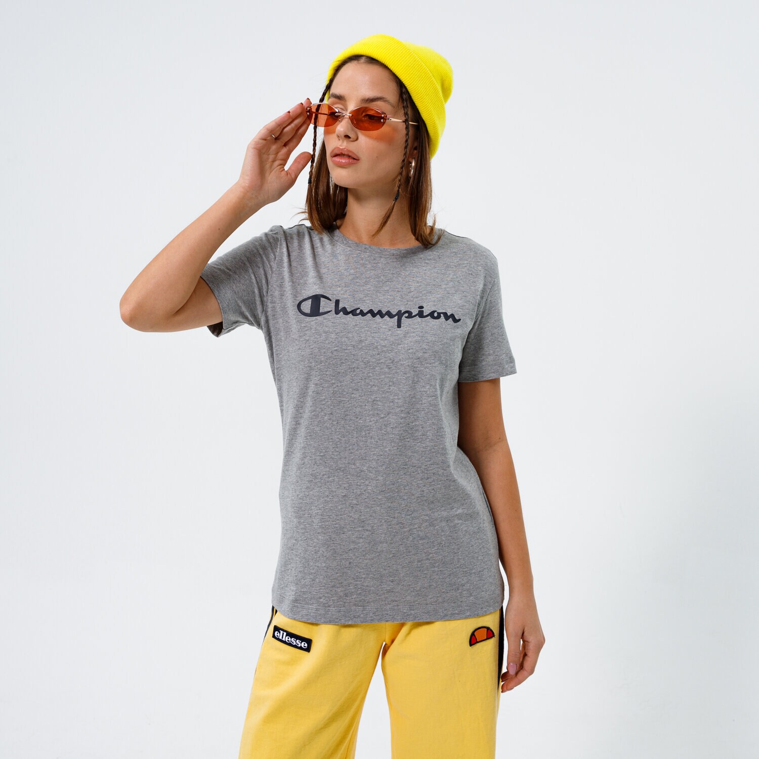 dámské tričko CHAMPION TRIČKO CREWNECK TRIČKO 113223EM006 ŠEDÁ