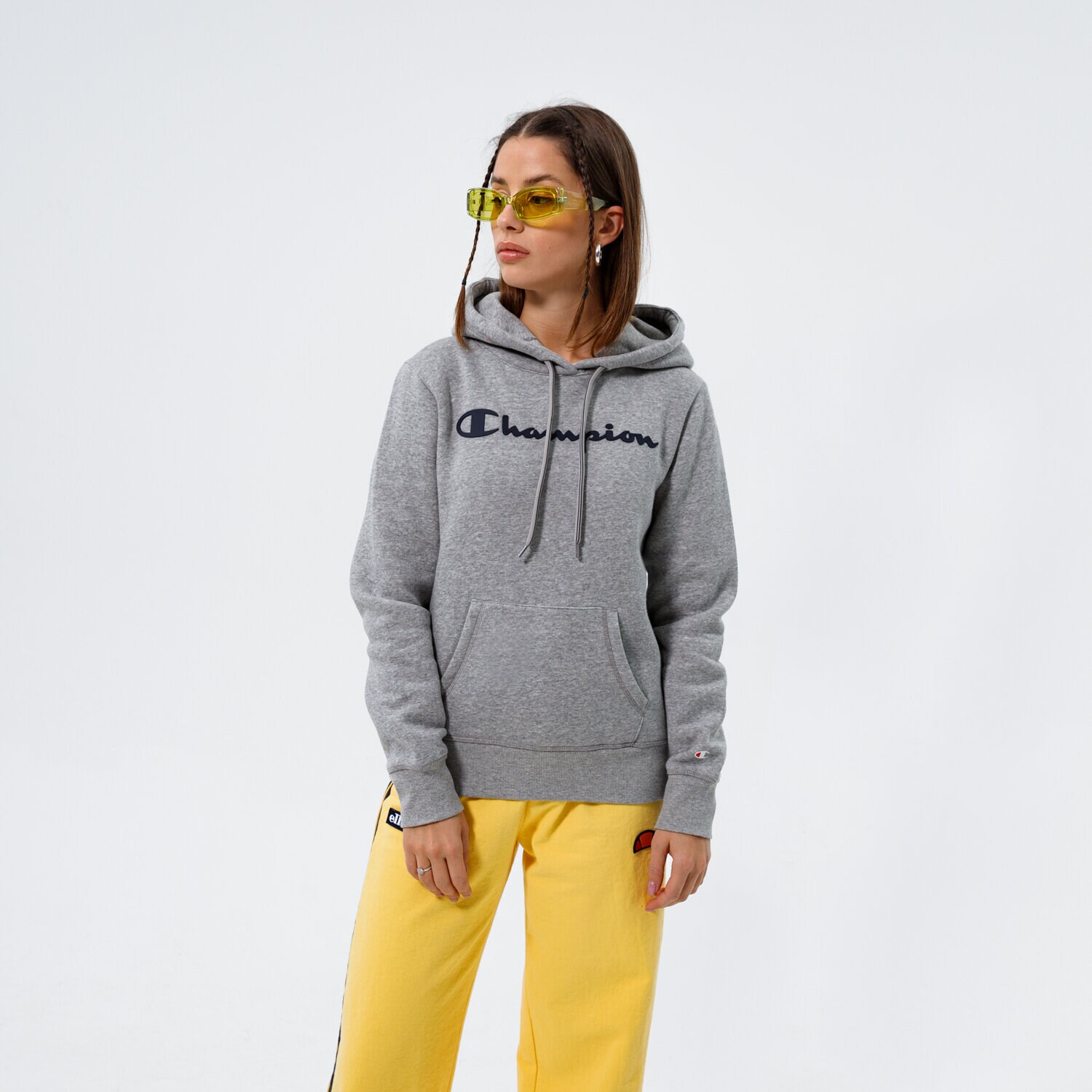 dámská mikina CHAMPION MIKINA S KAPUCÍ HOODED SWEATSHIRT 113207EM006 ŠEDÁ