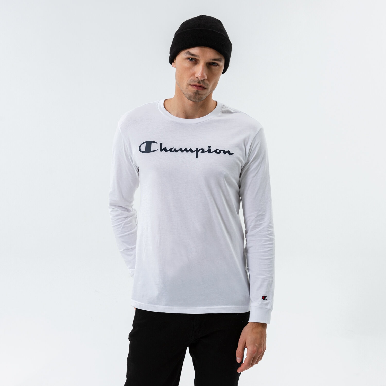 pánské tričko CHAMPION TRIČKO CREWNECK LONG SLEEVE TRIČKO 214748WW001 BÍLÁ