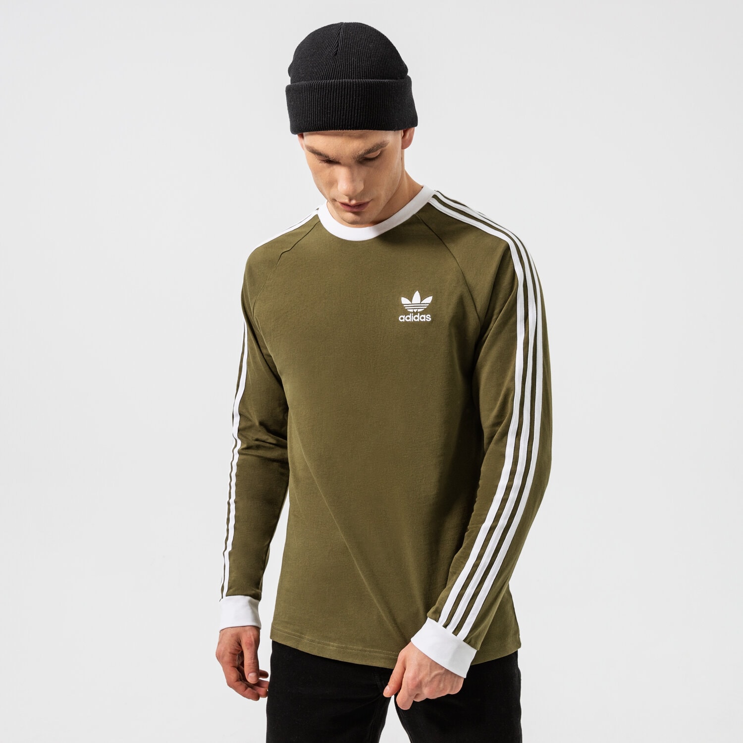 pánské tričko ADIDAS TRIČKO 3-STRIPES LS T H37779 KHAKI
