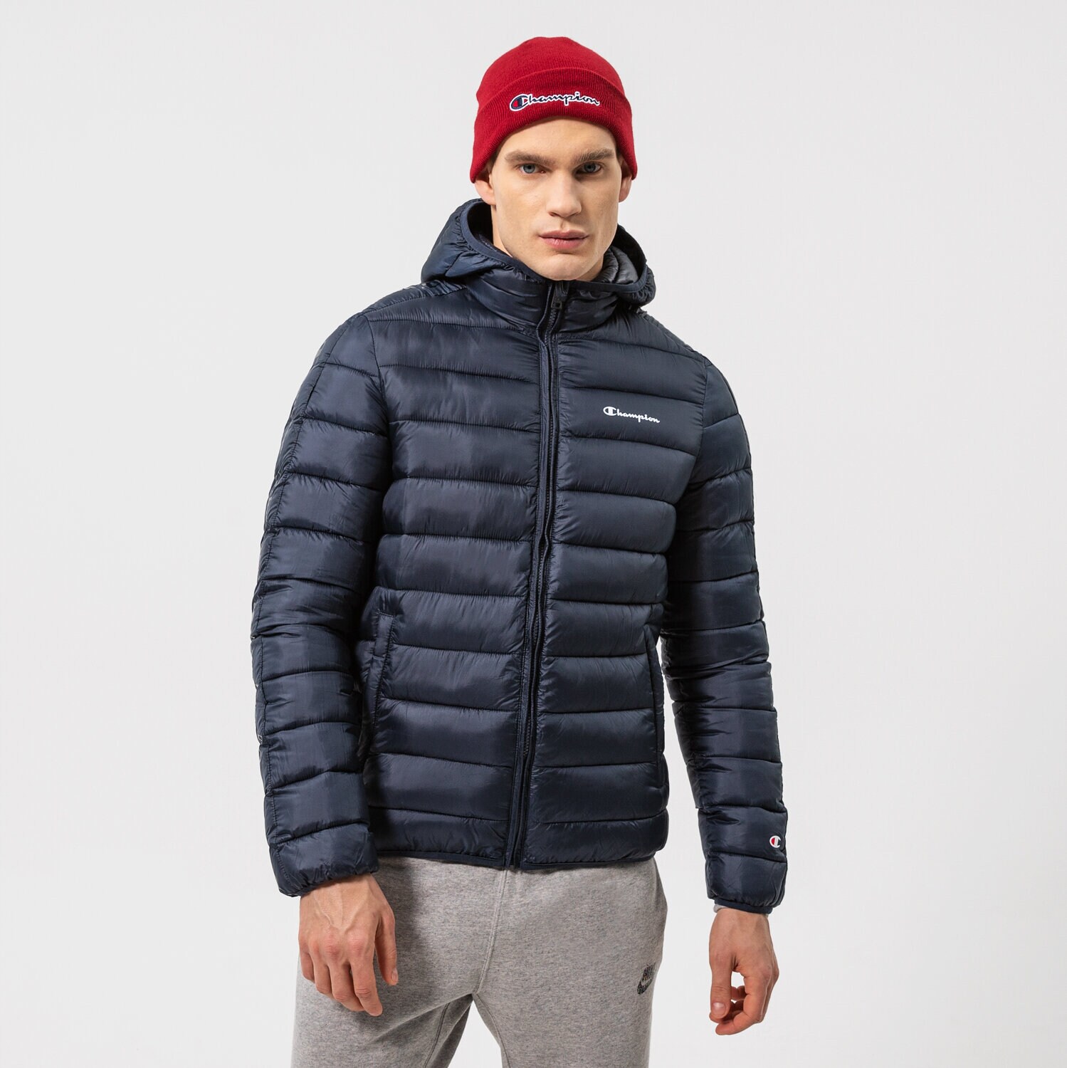 pánská zimní bunda CHAMPION BUNDA ZIMNÍ HOODED JACKET 216647BS501 TMAVOMODRÁ