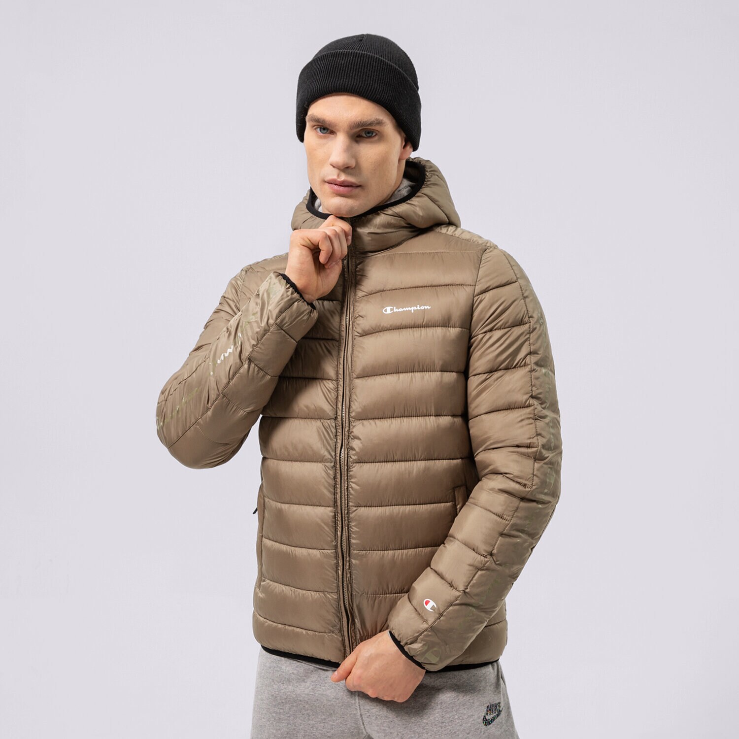pánská zimní bunda CHAMPION BUNDA ZIMNÍ HOODED JACKET 216647GS044 KHAKI