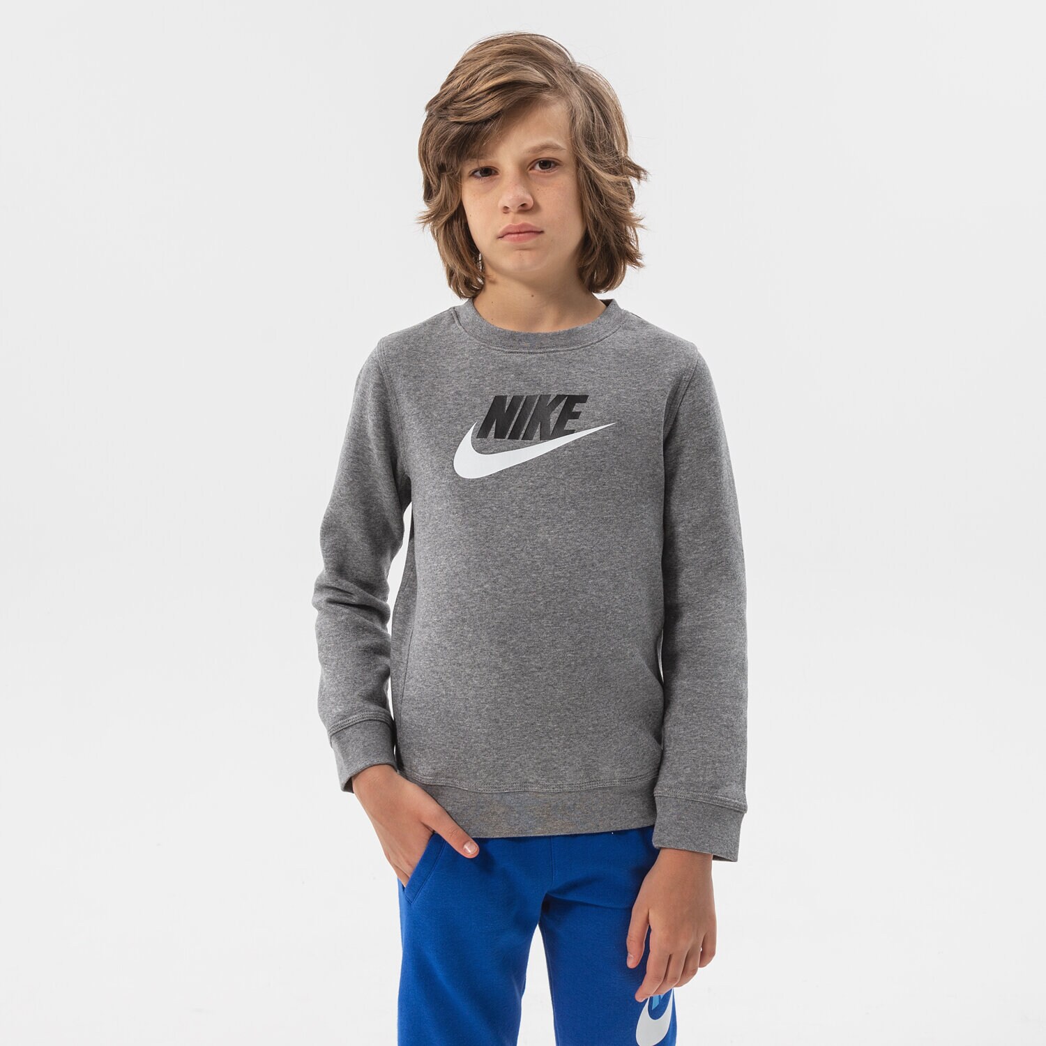 dětská mikina NIKE MIKINA SPORTSWEAR CLUB FLEECE BOY CV9297-092 ŠEDÁ