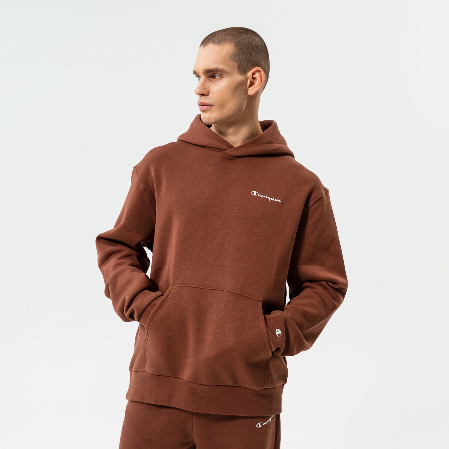 pánská mikina CHAMPION MIKINA S KAPUCÍ HOODED SWEATSHIRT 217917MS534 HNĚDÁ