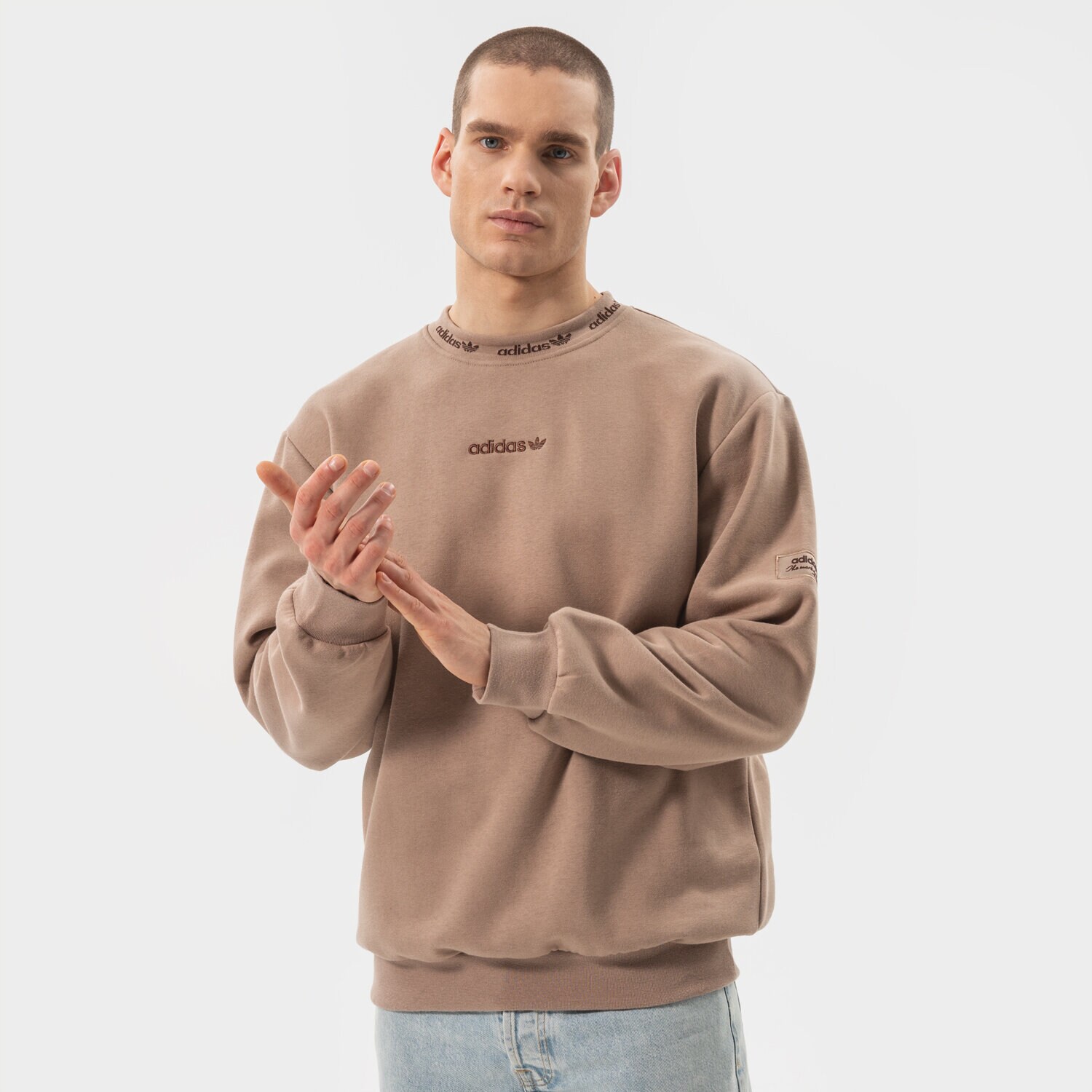 pánská mikina ADIDAS MIKINA TREFOIL LINEAR LABEL SWEATSHIRT HM2664 HNĚDÁ