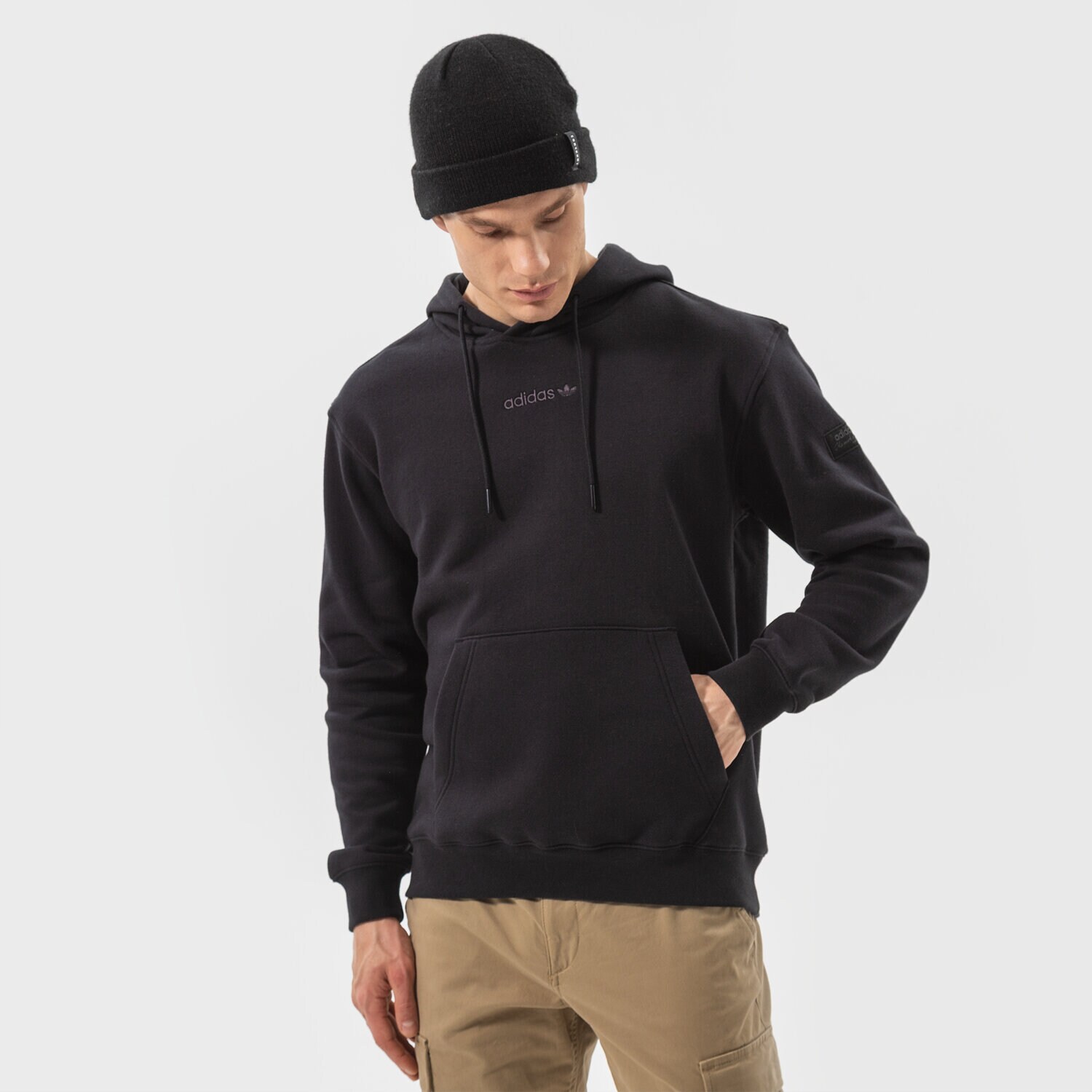 pánská mikina ADIDAS MIKINA S KAPUCÍ TREFOIL LINEAR LABEL HOODIE HM2655 ČERNÁ