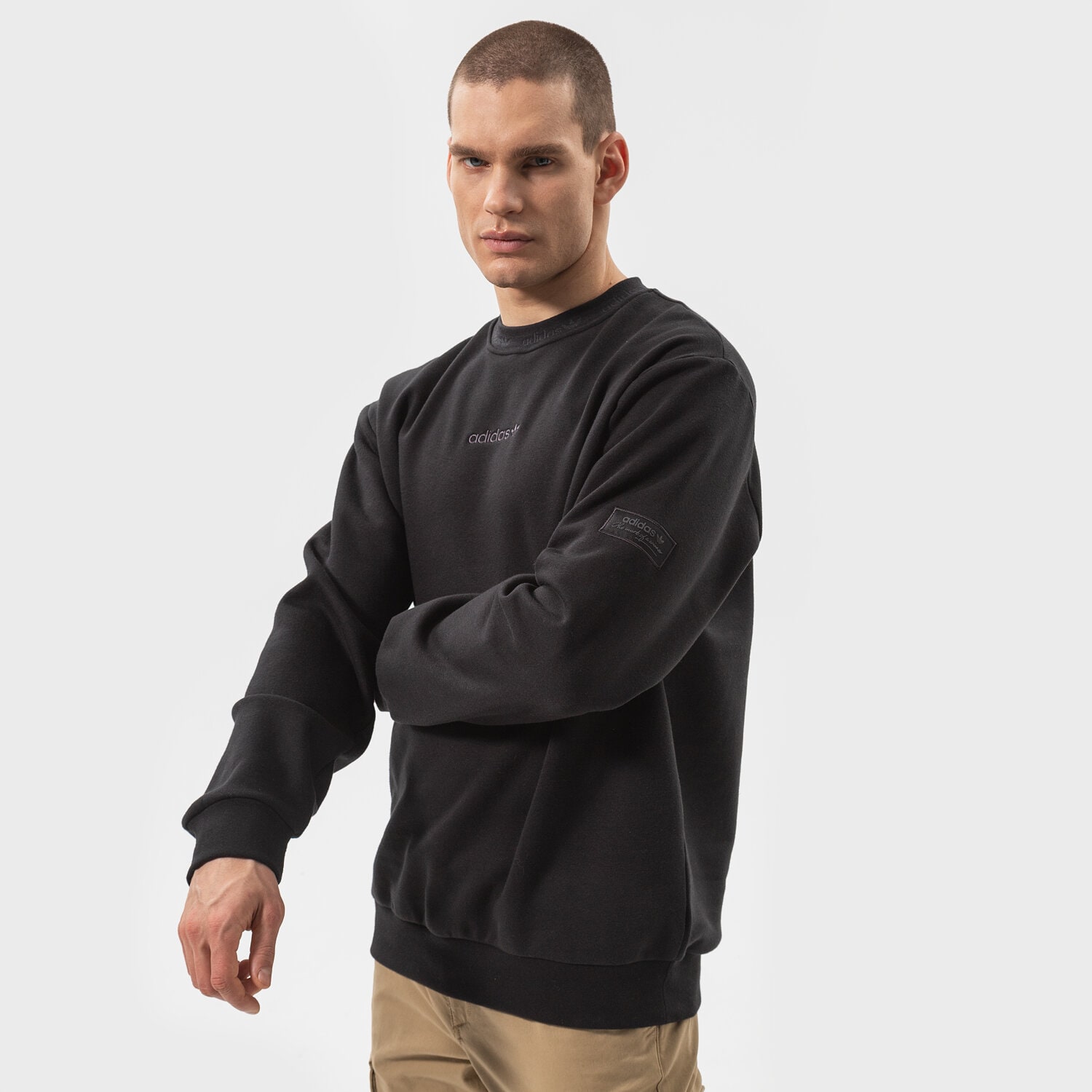 pánská mikina ADIDAS MIKINA TREFOIL LINEAR LABEL SWEATSHIRT HM2667 ČERNÁ