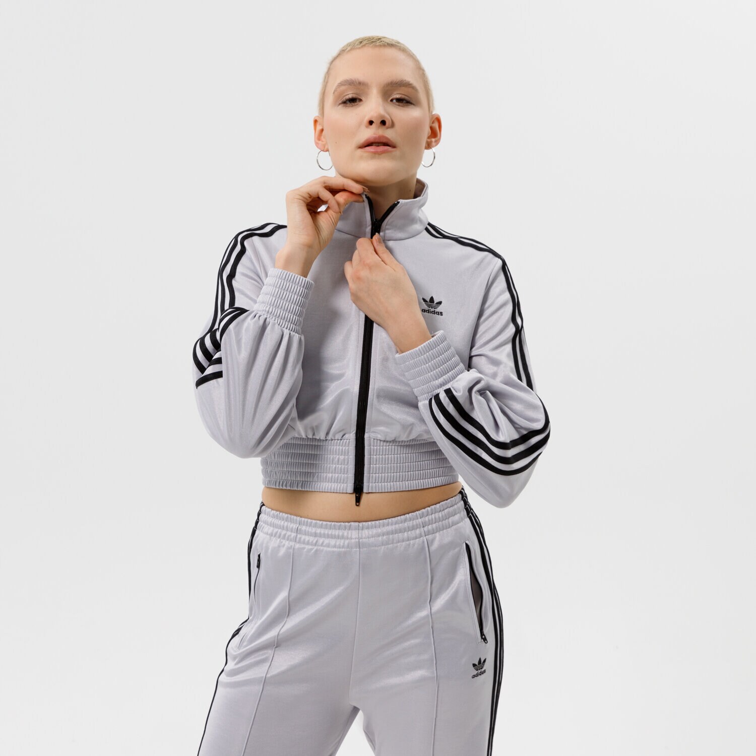 dámská mikina ADIDAS MIKINA ROZEPÍNACÍ TRACK TOP HF7532 STŘÍBRNÁ