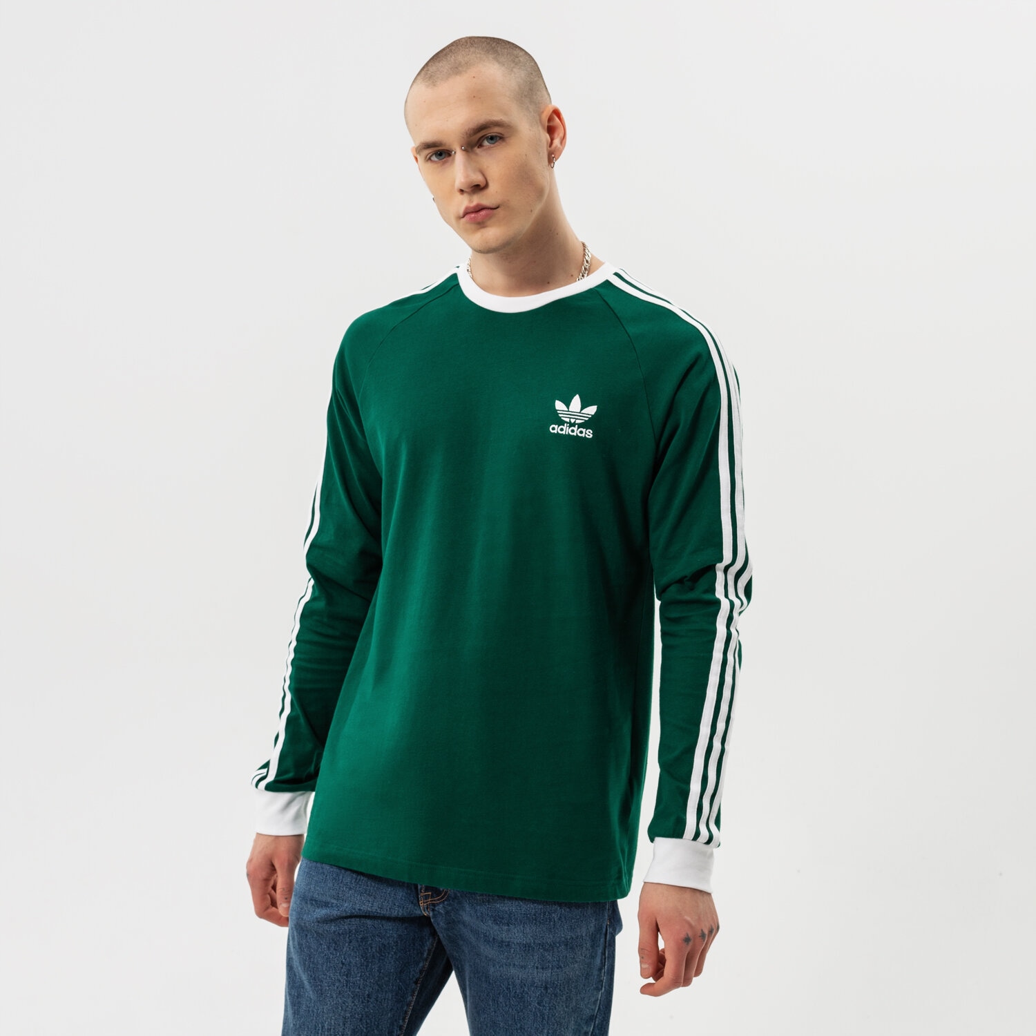 pánské tričko ADIDAS TRIČKO 3-STRIPES LS T HE9533 ZELENÁ
