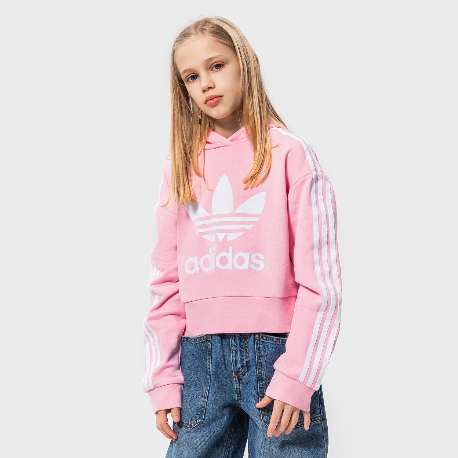 dětská mikina ADIDAS MIKINA S KAPUCÍ CROPPED HOODIE GIRL HD2008 RŮŽOVÁ