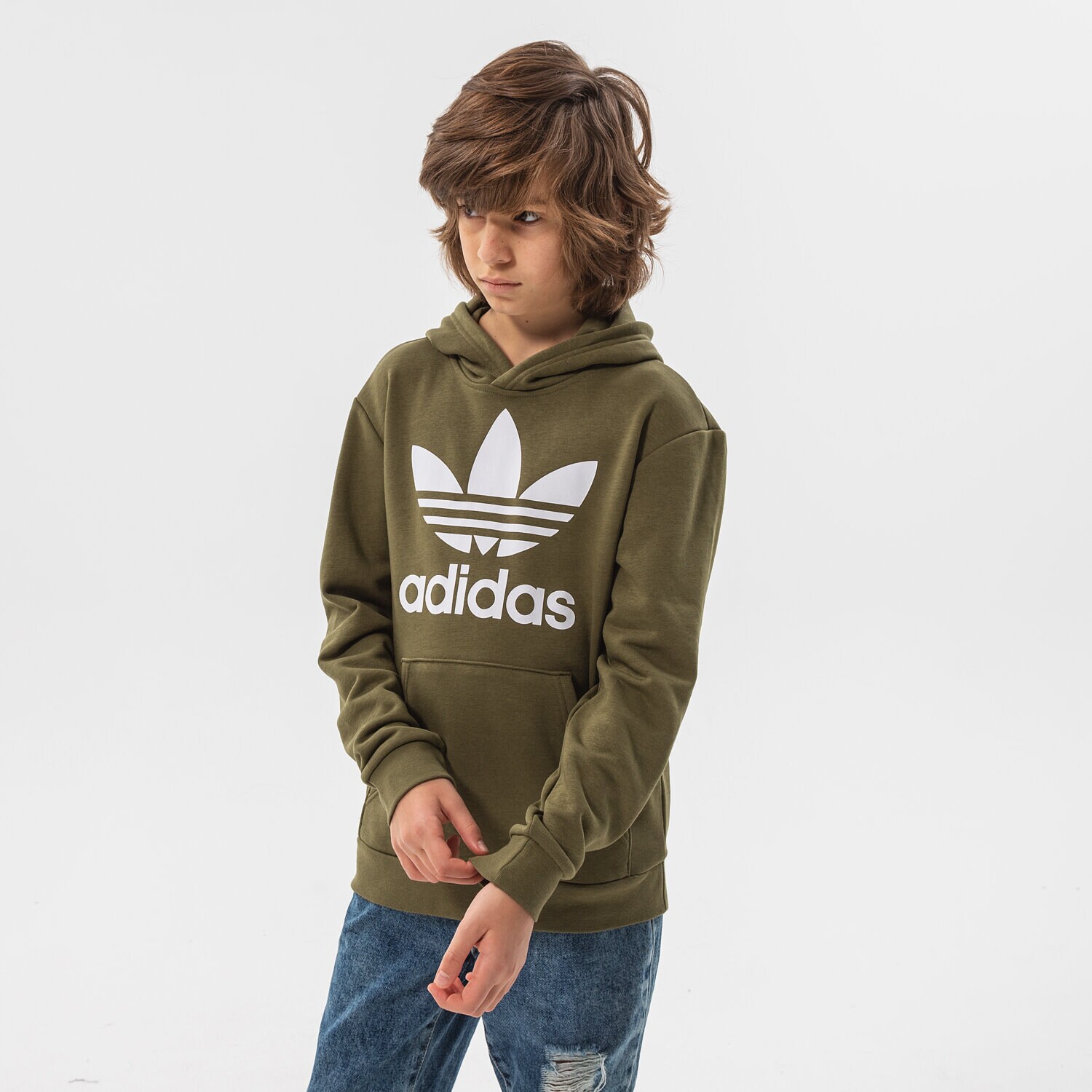 dětská mikina ADIDAS MIKINA S KAPUCÍ TREFOIL HOODIE BOY HD2006 KHAKI
