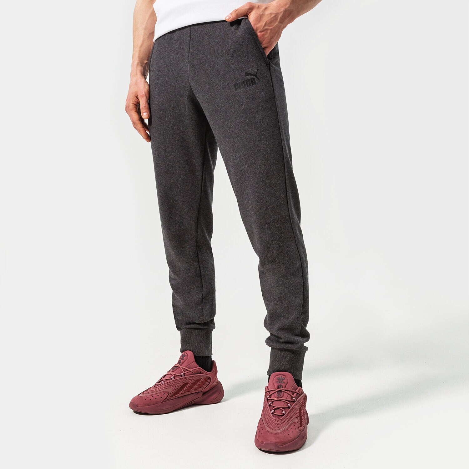 pánské kalhoty PUMA KALHOTY  ESS LOGO TR CL 586716 07 ŠEDÁ