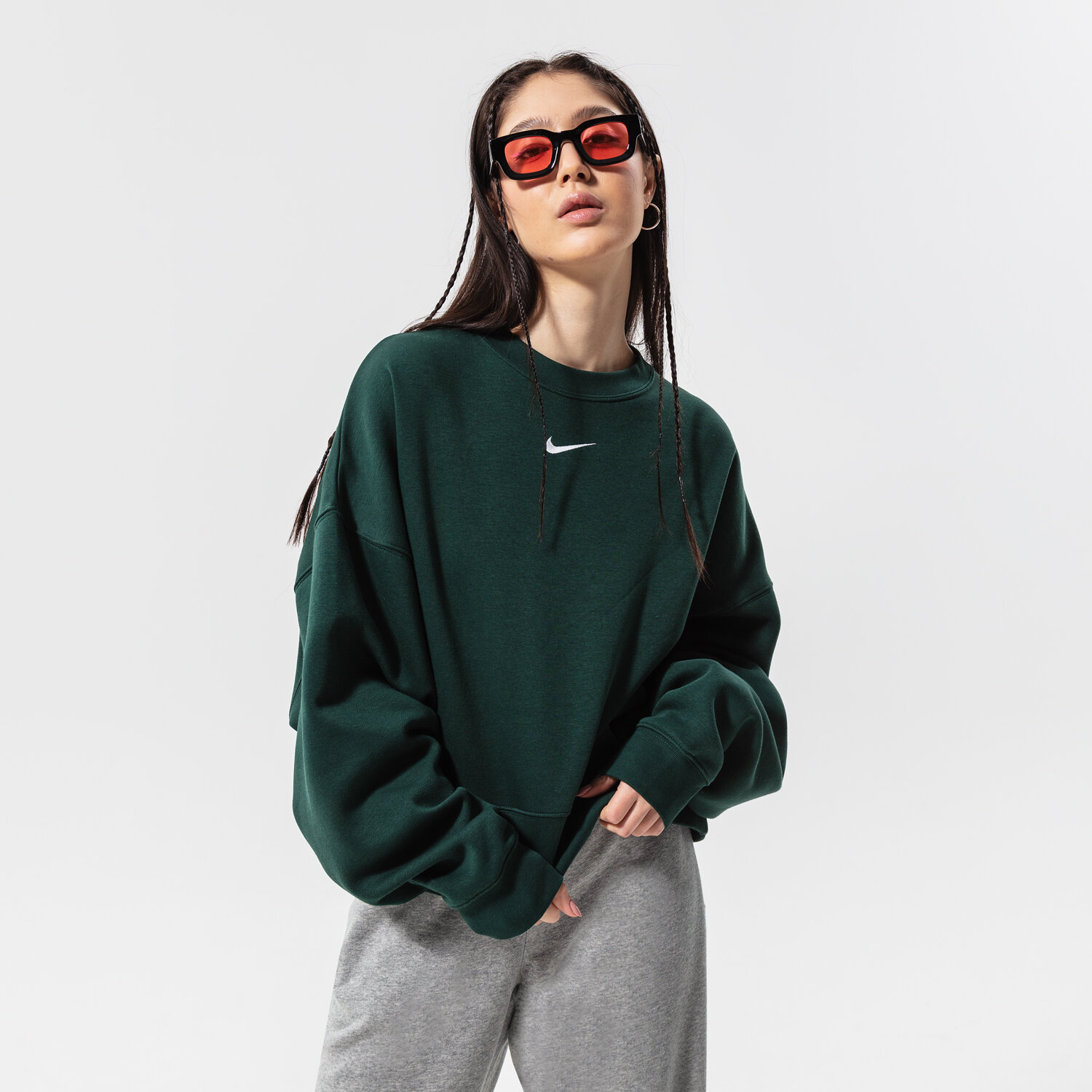 dámská mikina NIKE MIKINA W NSW ESSNTL CLCTN FLC OS CRW DJ7665-397 ZELENÁ