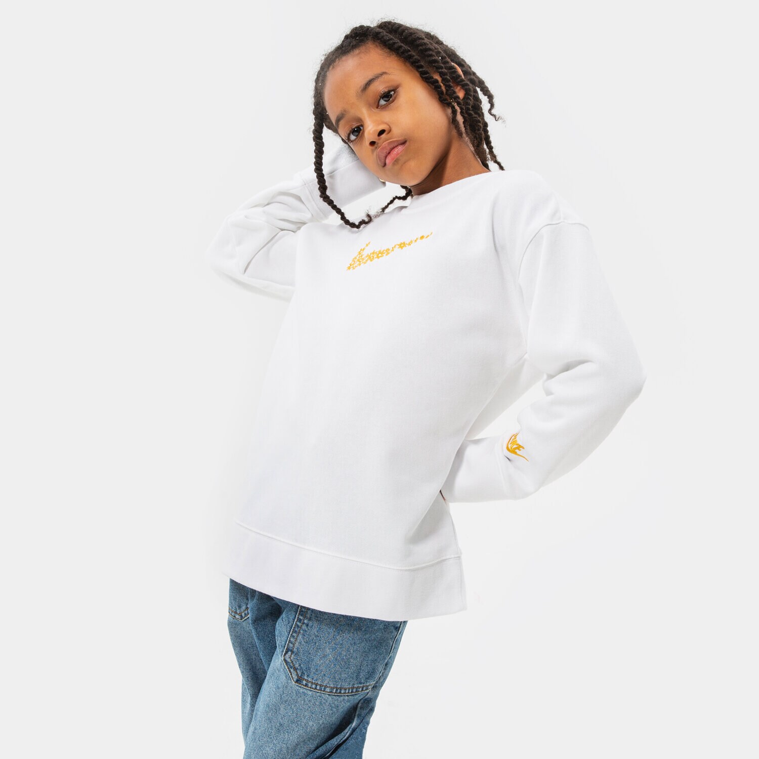 dětská mikina NIKE MIKINA G NSW FT BF CREW GIRL DM8210-100 BÍLÁ