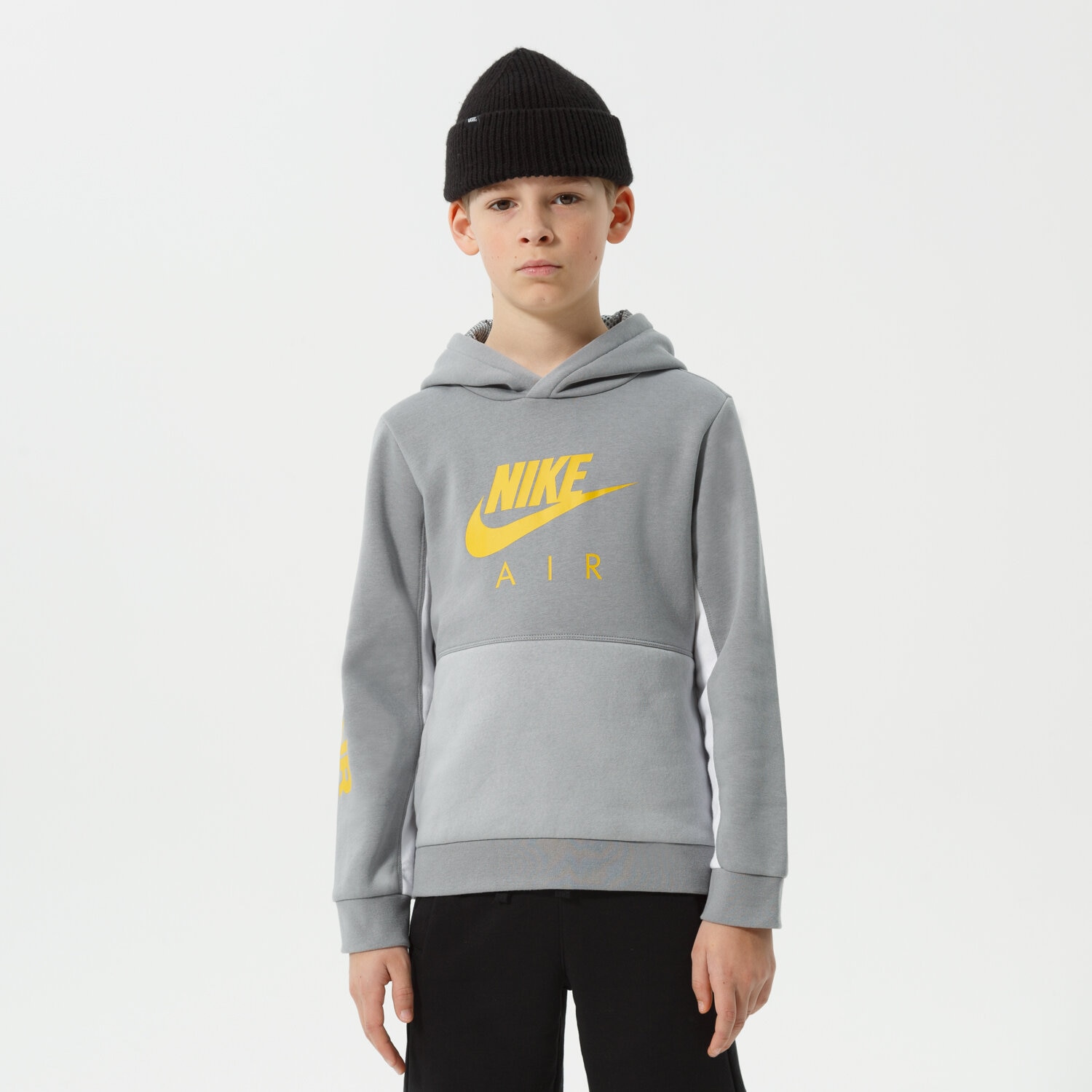 dětská mikina NIKE MIKINA S KAPUCÍ B NSW NIKE AIR PO HOODIE BOY DM8109-073 ŠEDÁ