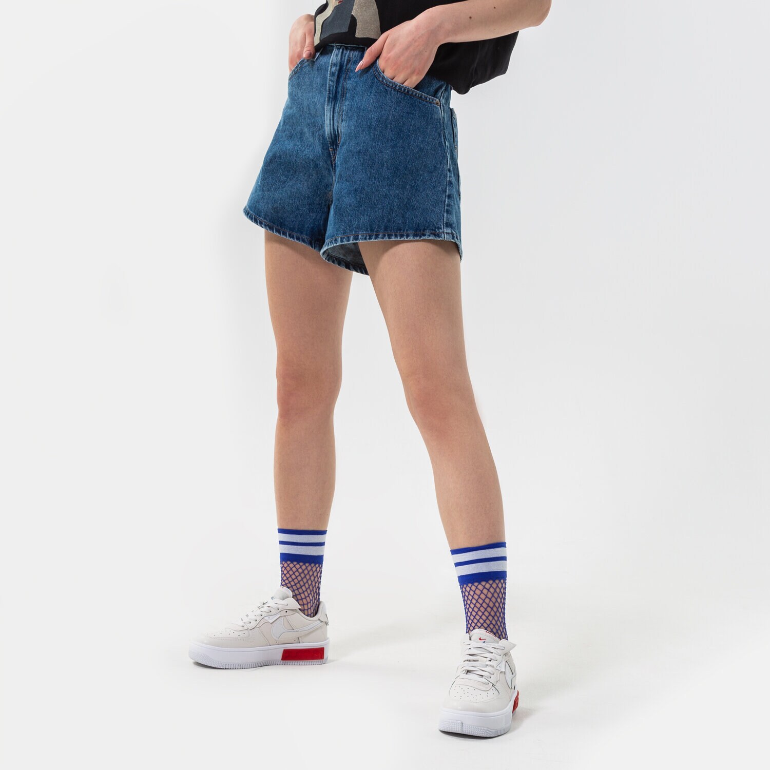 dámské kraťasy LEVI'S ŠORTKY  HIGH WAISTED MOM SHORT A1965-0001 MODRÁ