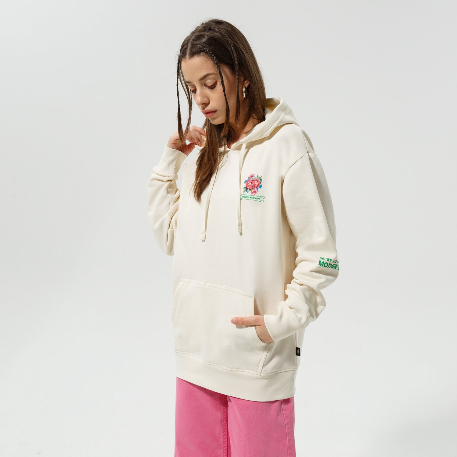 dámská mikina VANS MIKINA S KAPUCÍ ECO POSITIVITY BFF HOODIE VN0A5LHY7VJ1 BÉŽOVÁ