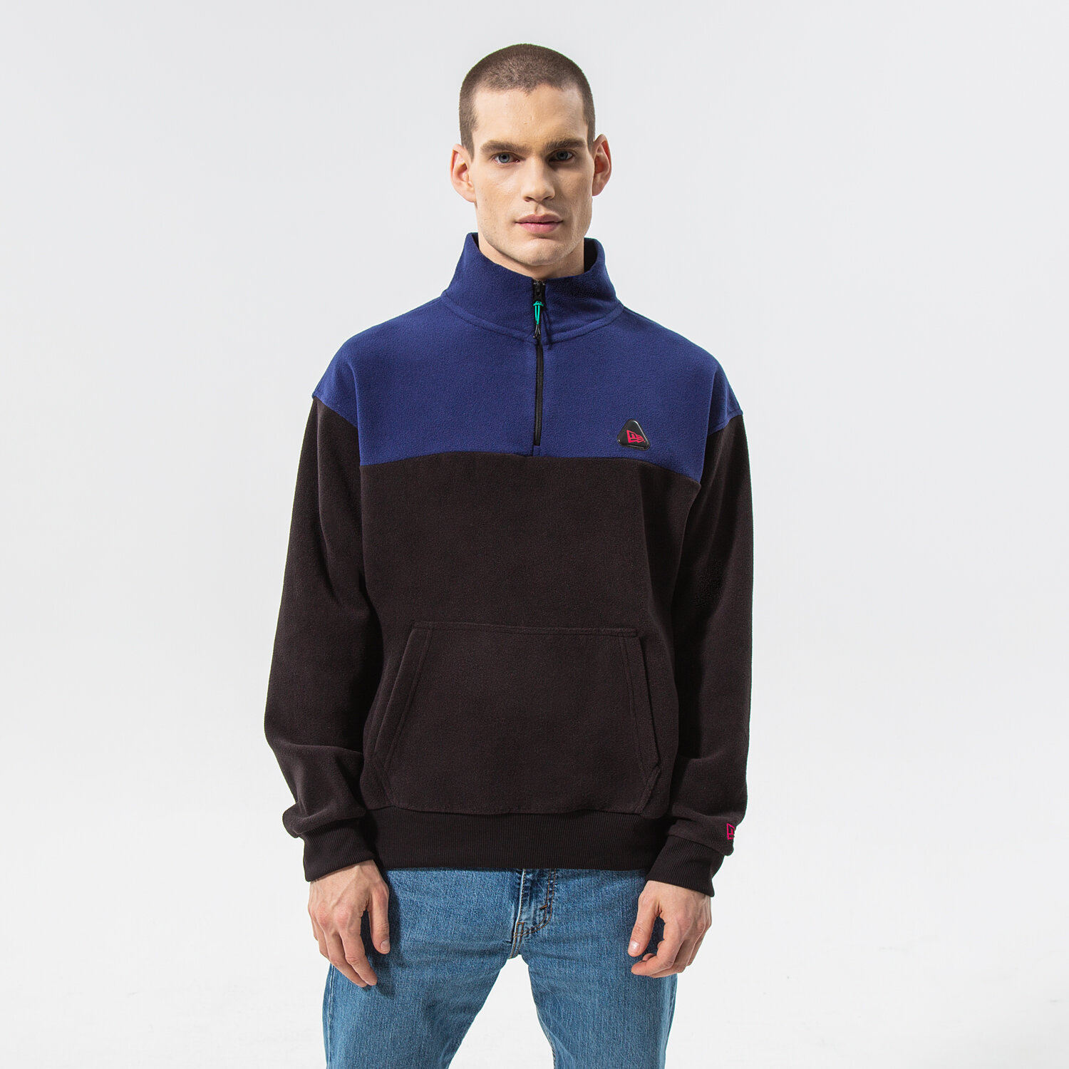 pánská mikina NEW ERA FLEECE MIKINA NEW   ERA COLOURBLOCK QUARTER ZIP 12893059 ČERNÁ