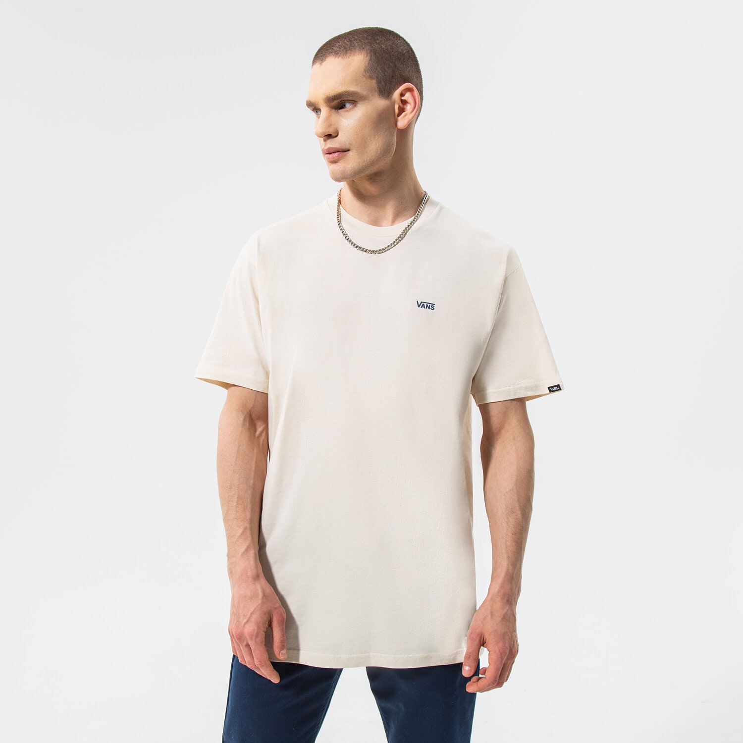 pánské tričko VANS TRIČKO MN LEFT CHEST LOGO TEE ANTIQUE WHITE VN0A3CZE3KS1 BÉŽOVÁ
