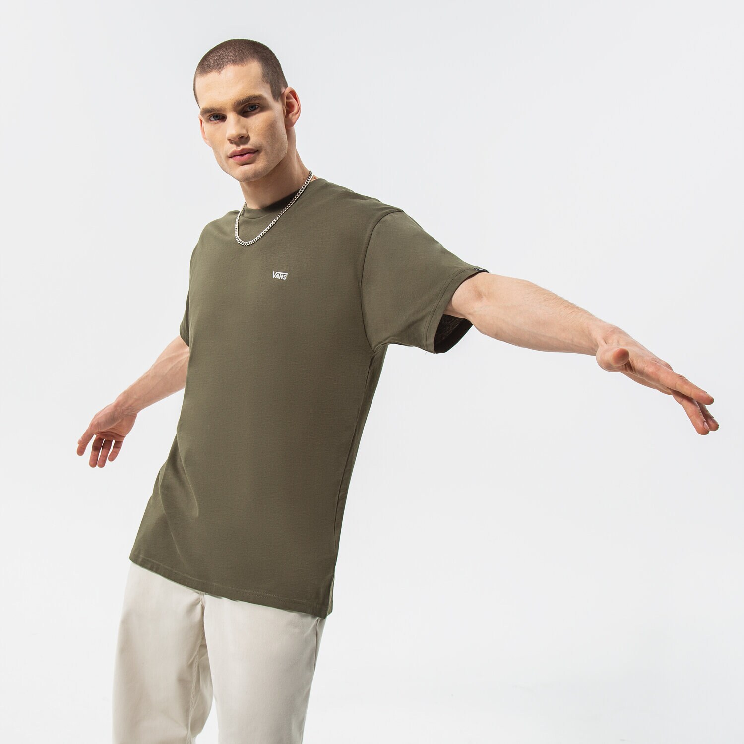 pánské tričko VANS TRIČKO MN LEFT CHEST LOGO TEE GREAPE LEAF VN0A3CZEKCZ1 KHAKI