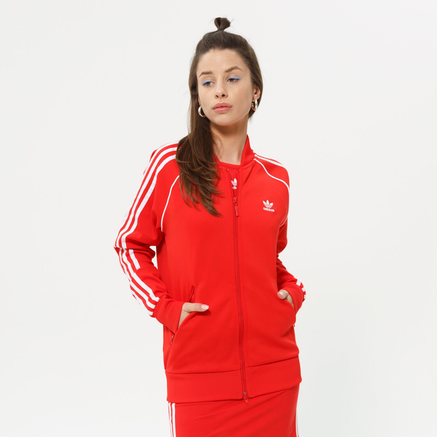 dámská mikina ADIDAS MIKINA ROZEPÍNACÍ SST TRACKTOP PB HE9562 ČERVENÁ