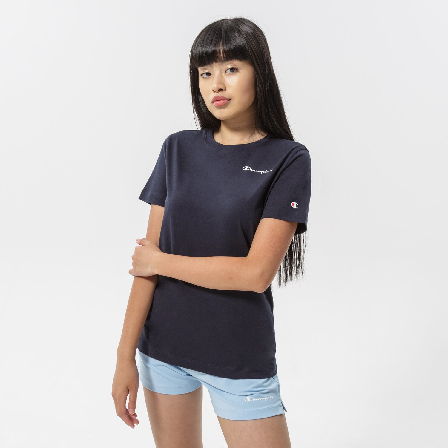 dámské tričko CHAMPION TRIČKO CREWNECK TRIČKO 114912BS501 TMAVOMODRÁ