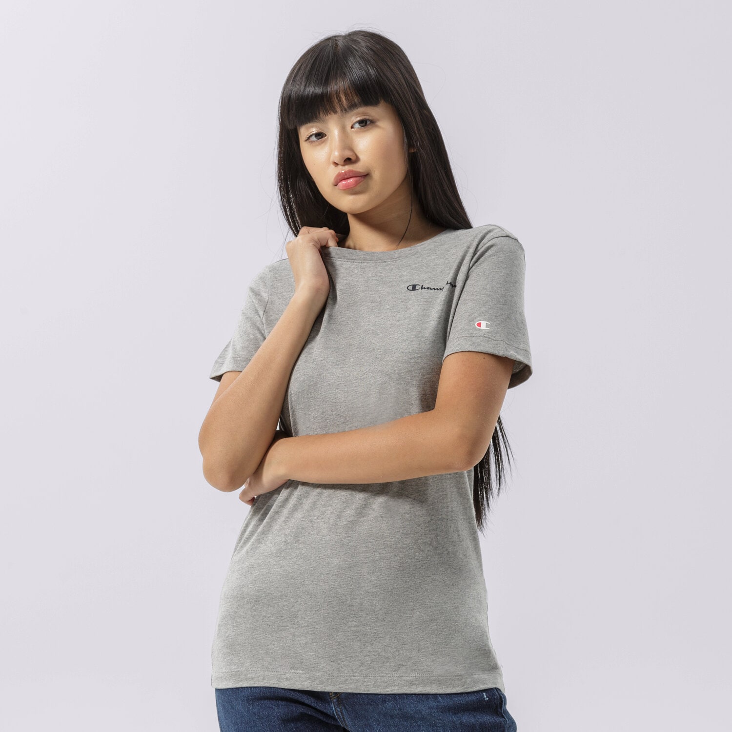 dámské tričko CHAMPION TRIČKO CREWNECK TRIČKO 114912EM006 ŠEDÁ