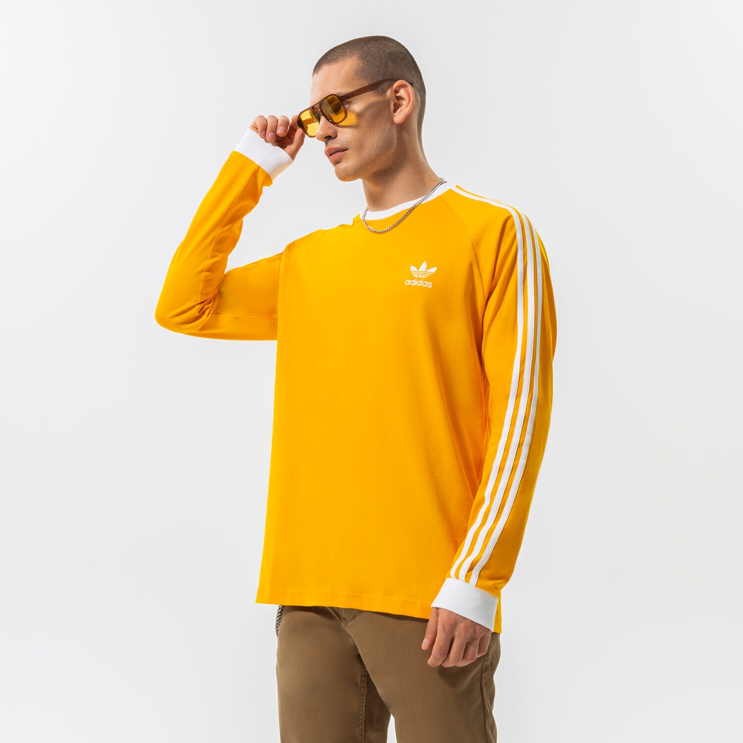 pánské tričko ADIDAS TRIČKO 3-STRIPES LS T HK7287 ORANŽOVÁ