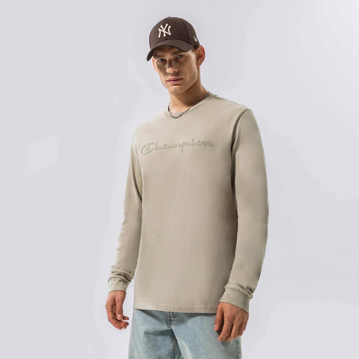 pánské tričko CHAMPION TRIČKO CREWNECK LONG SLEEVE TRIČKO 218285ES066 ŠEDÁ
