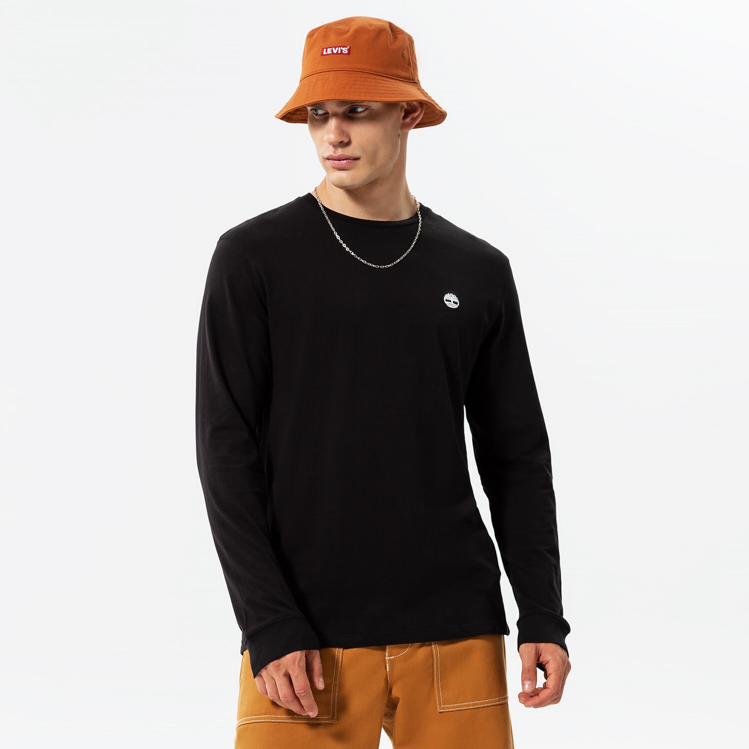 pánské tričko TIMBERLAND TRIČKO LS CHEST LOGO T BLACK TFO TB0A2FQD0011 ČERNÁ