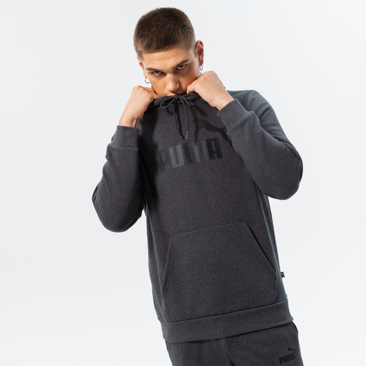 pánská mikina PUMA MIKINA S KAPUCÍ ESS BIG LOGO HOODIE FL 586686 07 ŠEDÁ