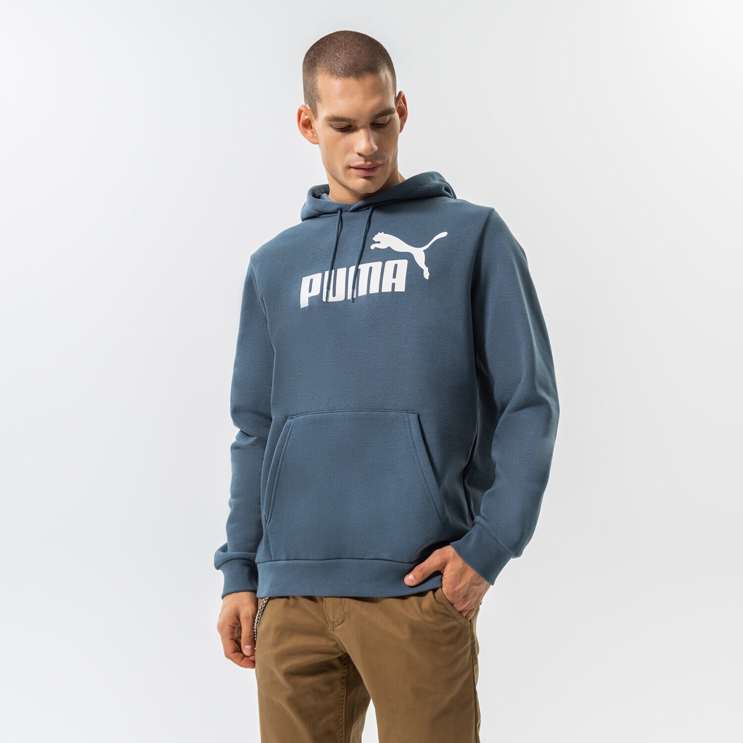 pánská mikina PUMA MIKINA S KAPUCÍ ESS BIG LOGO HOODIE FL (S) 586687 10 TMAVOMODRÁ