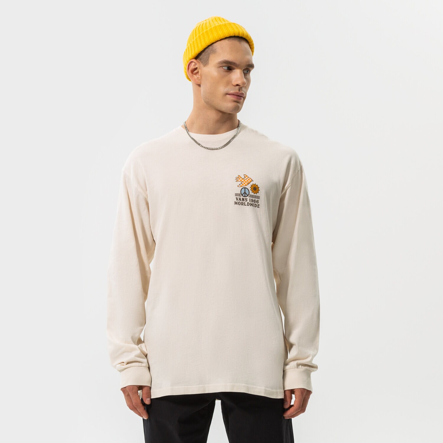 pánské tričko VANS TRIČKO FREE AS A CHECKER BIRD LS TEE VN0A7S5K3KS1 BÍLÁ