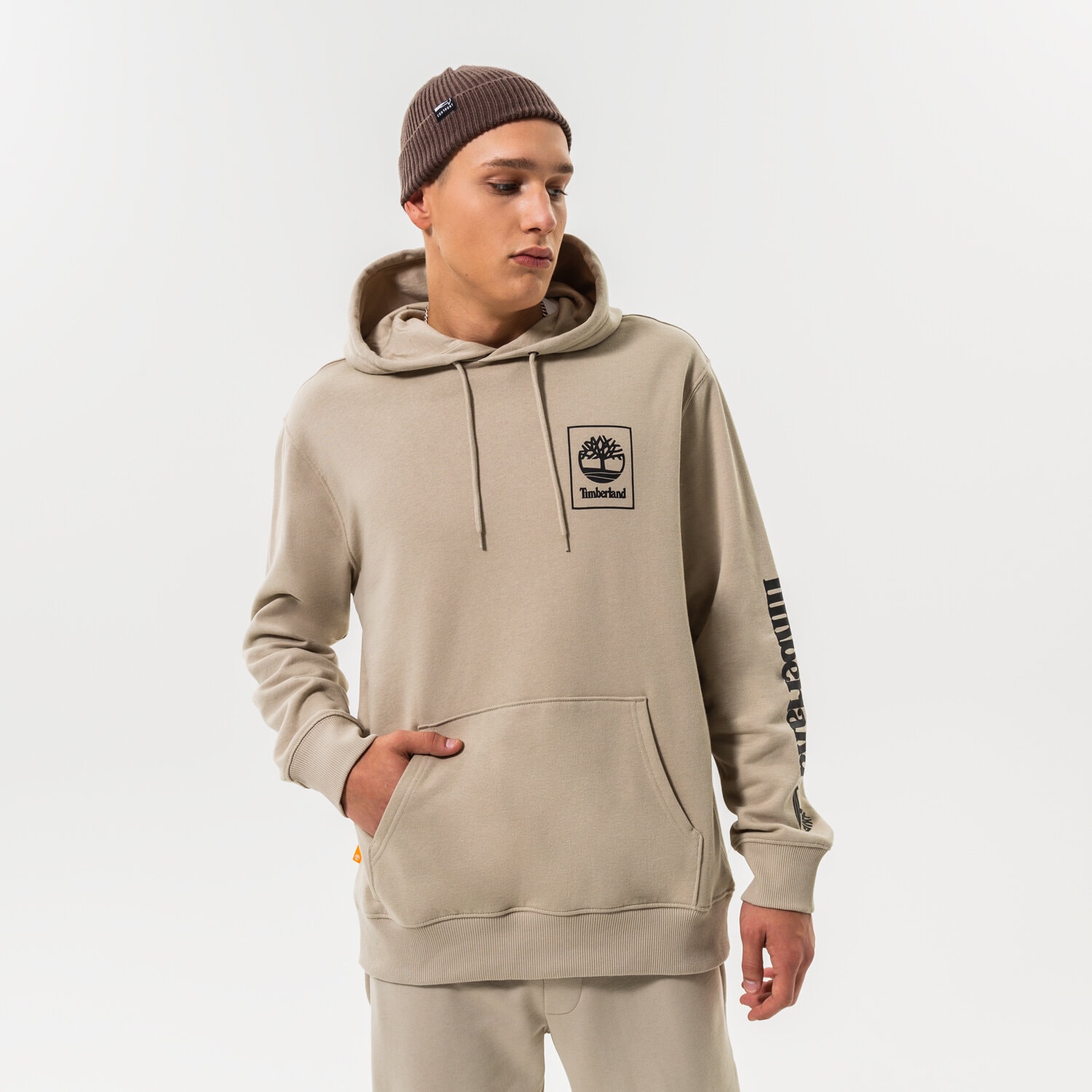 pánská mikina TIMBERLAND MIKINA S KAPUCÍ STACK ISLAND FOSSIL TB0A5ZHNCY21 BÉŽOVÁ