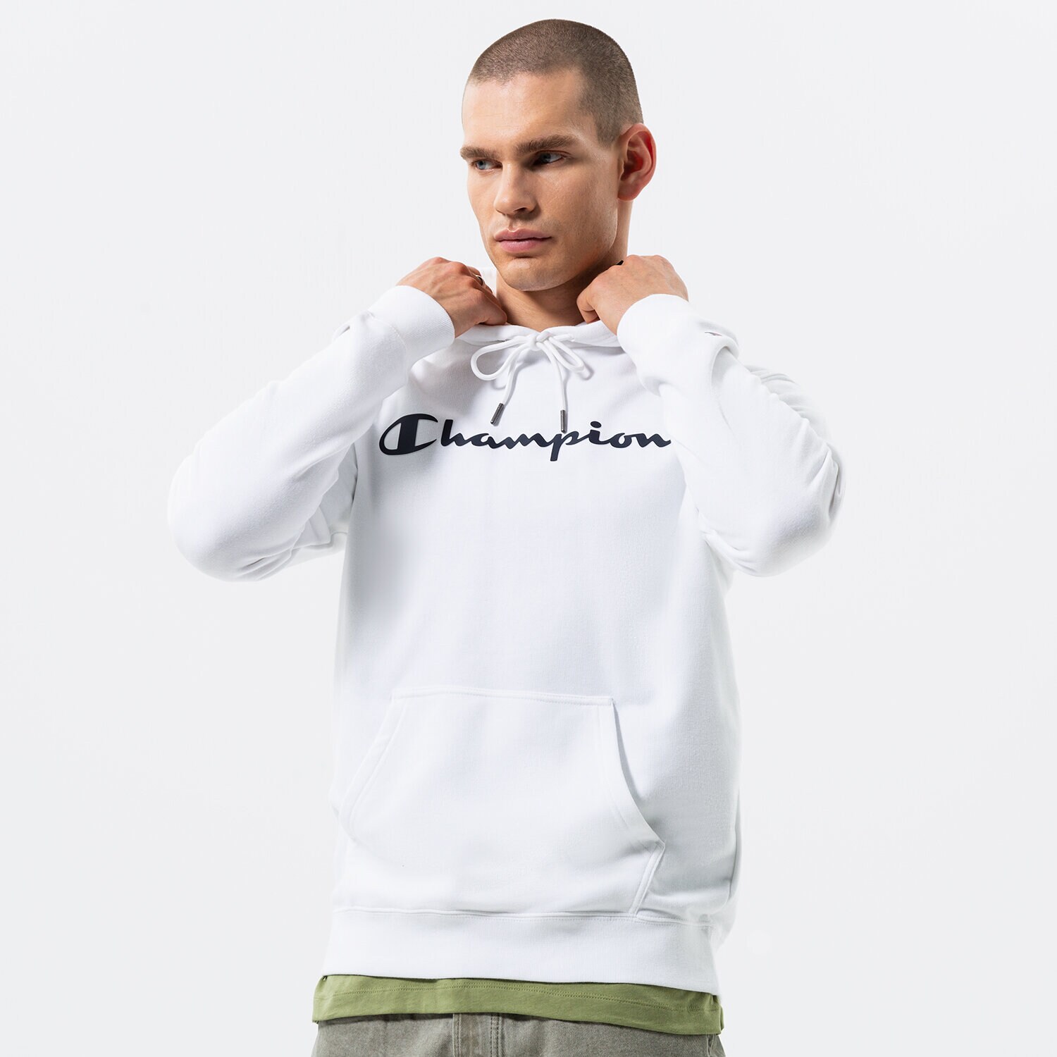 pánská mikina CHAMPION MIKINA S KAPUCÍ HOODED SWEATSHIRT 217142WW001 BÍLÁ