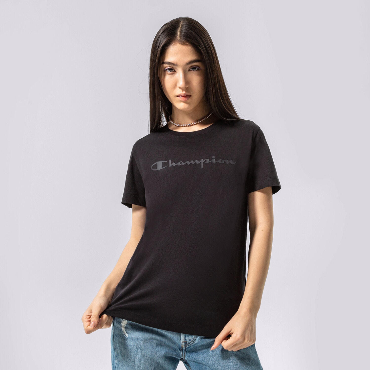 dámské tričko CHAMPION TRIČKO CREWNECK TRIČKO 115422KK002 ČERNÁ