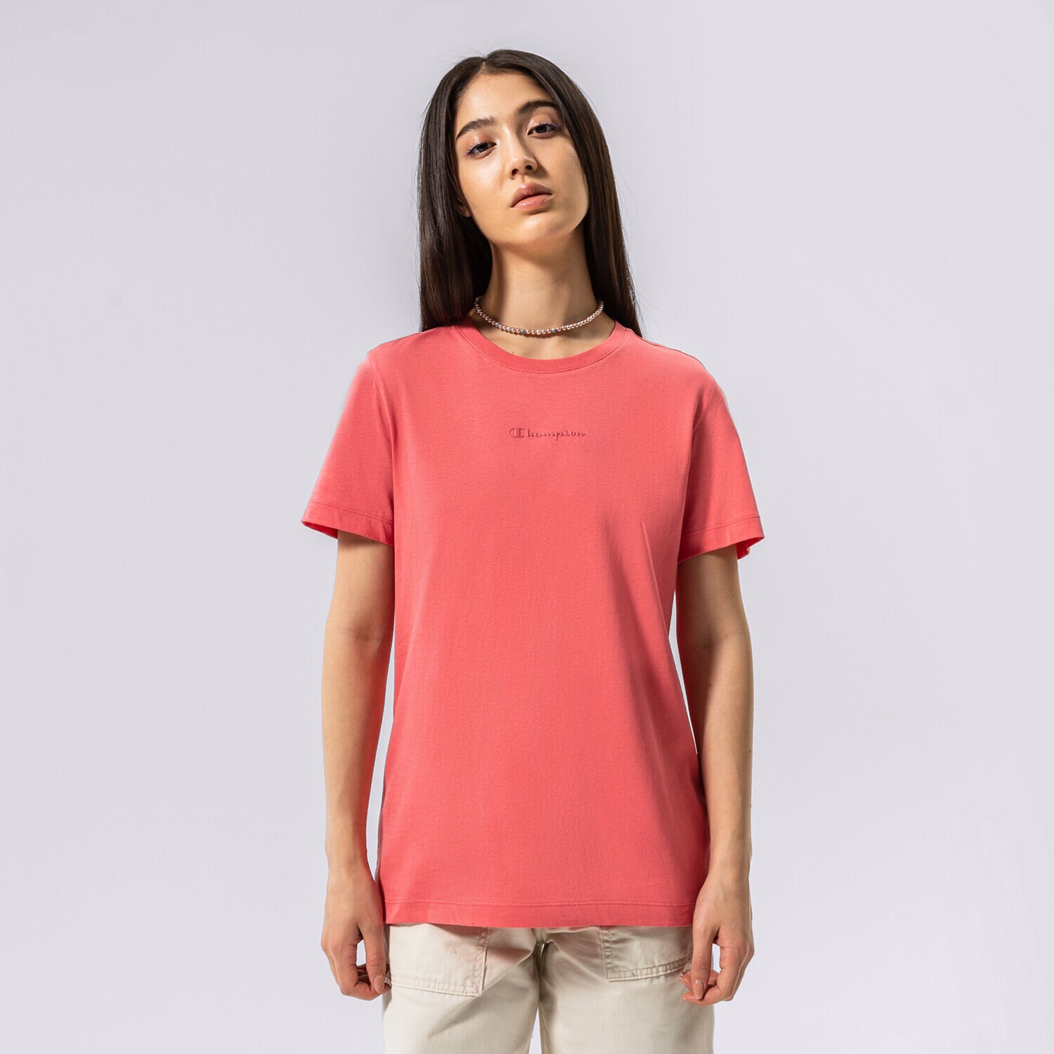 dámské tričko CHAMPION TRIČKO CREWNECK CROP TRIČKO 115683PS171 RŮŽOVÁ
