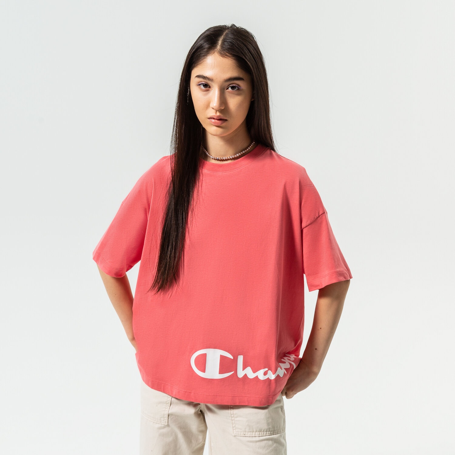 dámské tričko CHAMPION TRIČKO CREWNECK TRIČKO 115425PS171 RŮŽOVÁ
