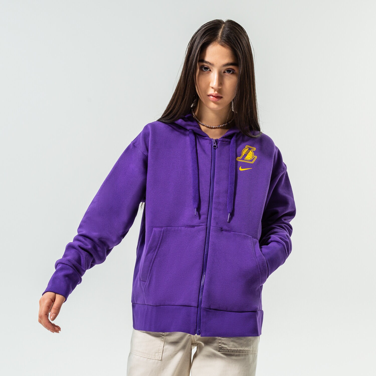 dámská mikina NIKE MIKINA ROZEPÍNACÍ S KAPUCÍ LAL W NK FLC NBA DN4737-504 FIALOVÁ