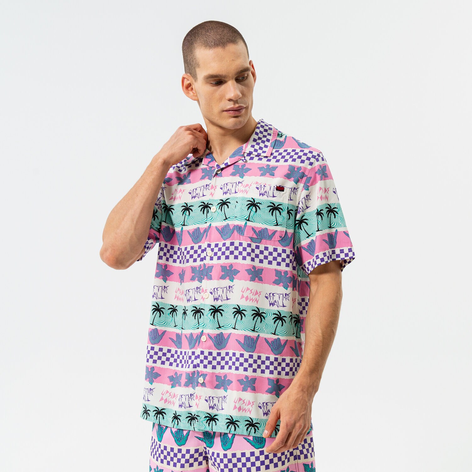 pánské tričko VANS TRIČKO CALIFORNIA STRIPE WOVEN SHIRT VN0007RTPNK1 RŮŽOVÁ