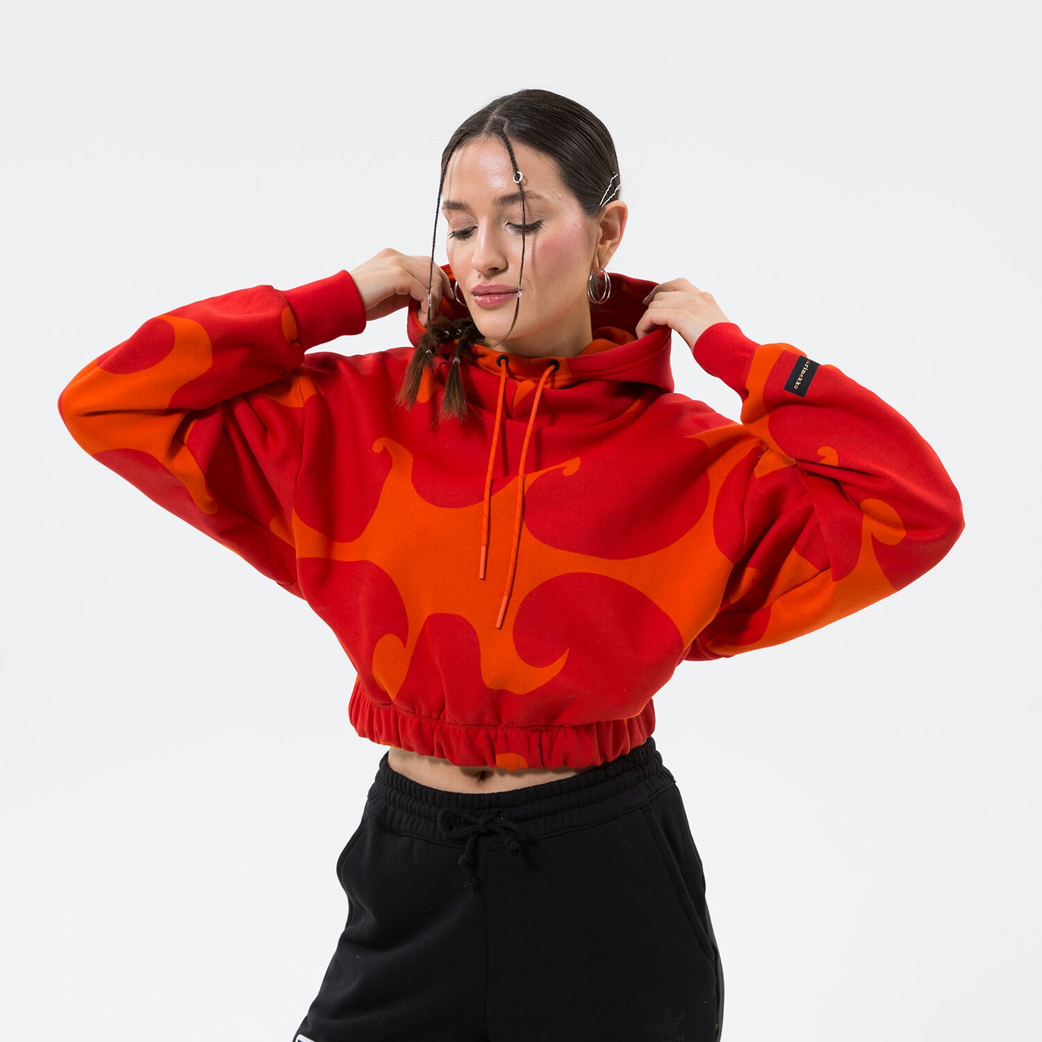 dámská mikina ADIDAS MIKINA S KAPUCÍ MMK CROP HOODIE CORANG HJ7306 korálová