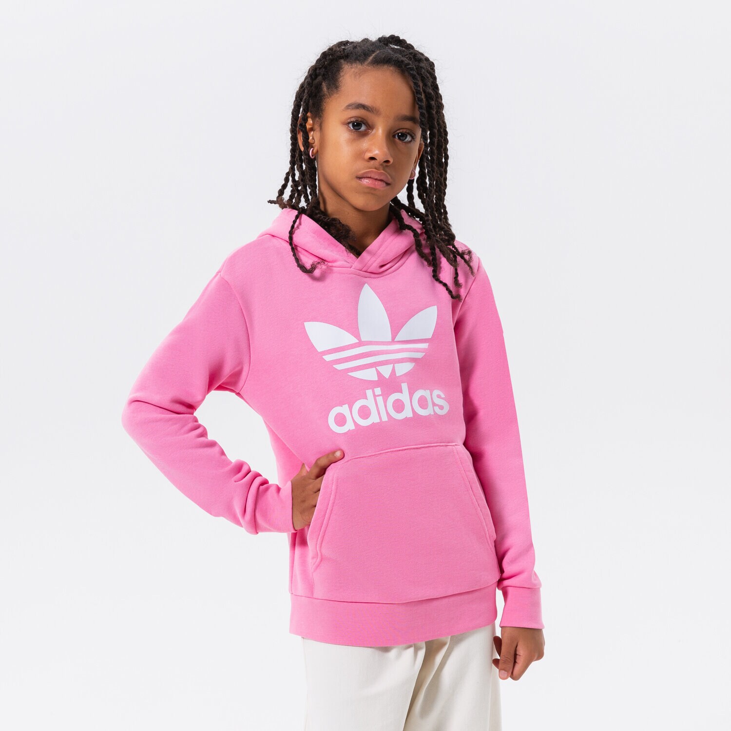 dětská mikina ADIDAS MIKINA S KAPUCÍ TREFOIL HOODIE GIRL HK0271 RŮŽOVÁ