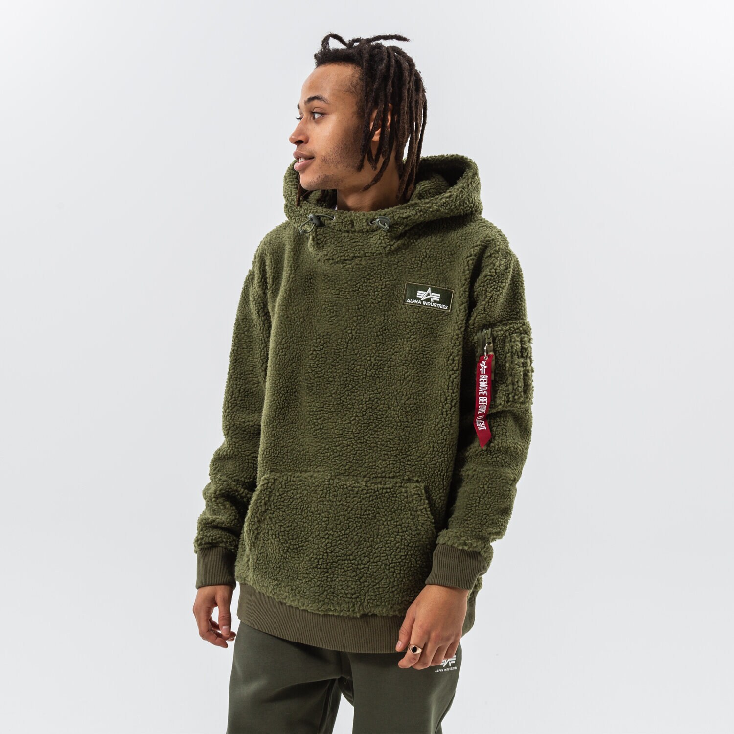 pánská mikina ALPHA INDUSTRIES MIKINA S KAPUCÍ TEDDY 118330-01 ZELENÁ