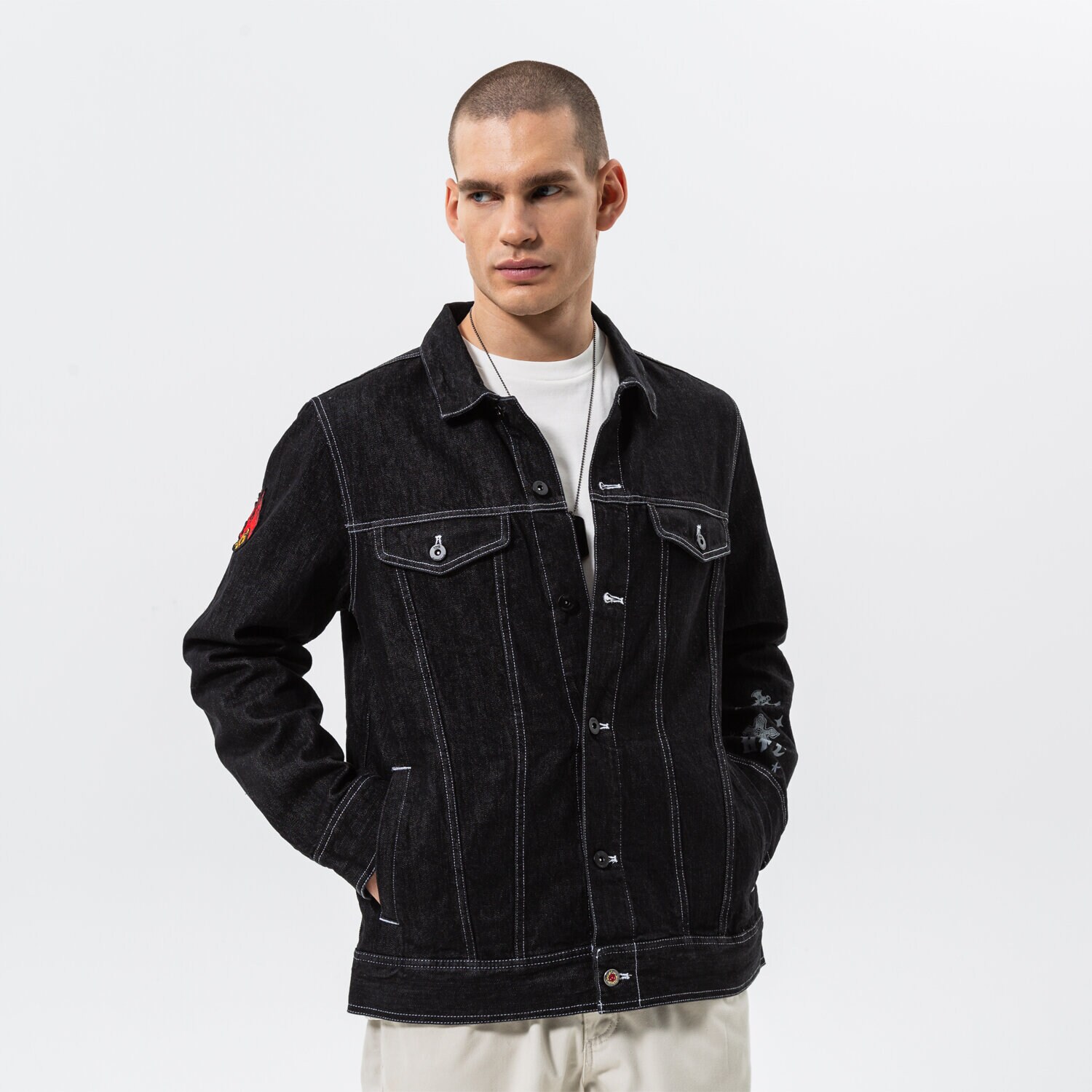 Přechodná bunda pánská (podzimní, jarní) VANS BUNDA HFC JEAN JACKET VN0007RVBLK1 ČERNÁ
