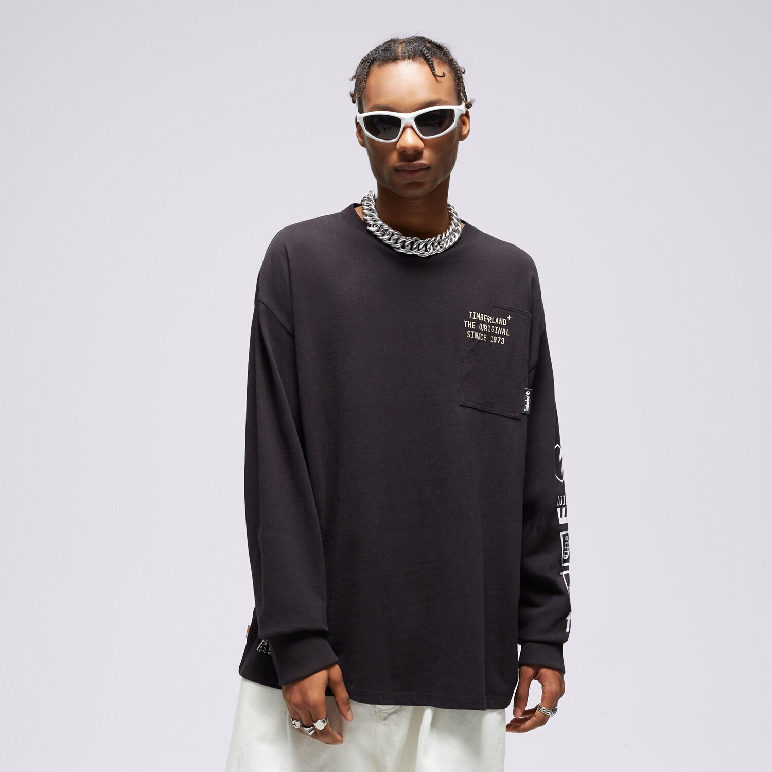 pánské tričko TIMBERLAND TRIČKO LS BACK GRAPHIC TEE BLACK TB0A5VJS001 ČERNÁ